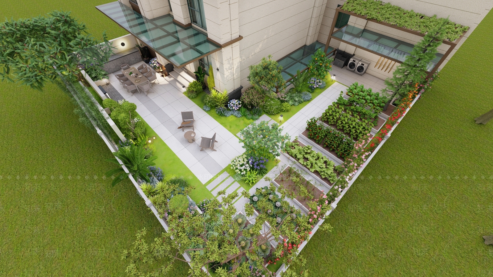 现代极简别墅庭院SU模型下载【ID:1202426441】