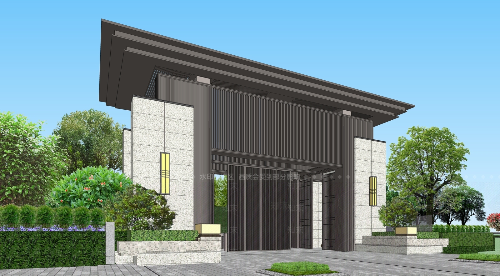 新中式小区建筑SU模型下载【ID:1202429405】