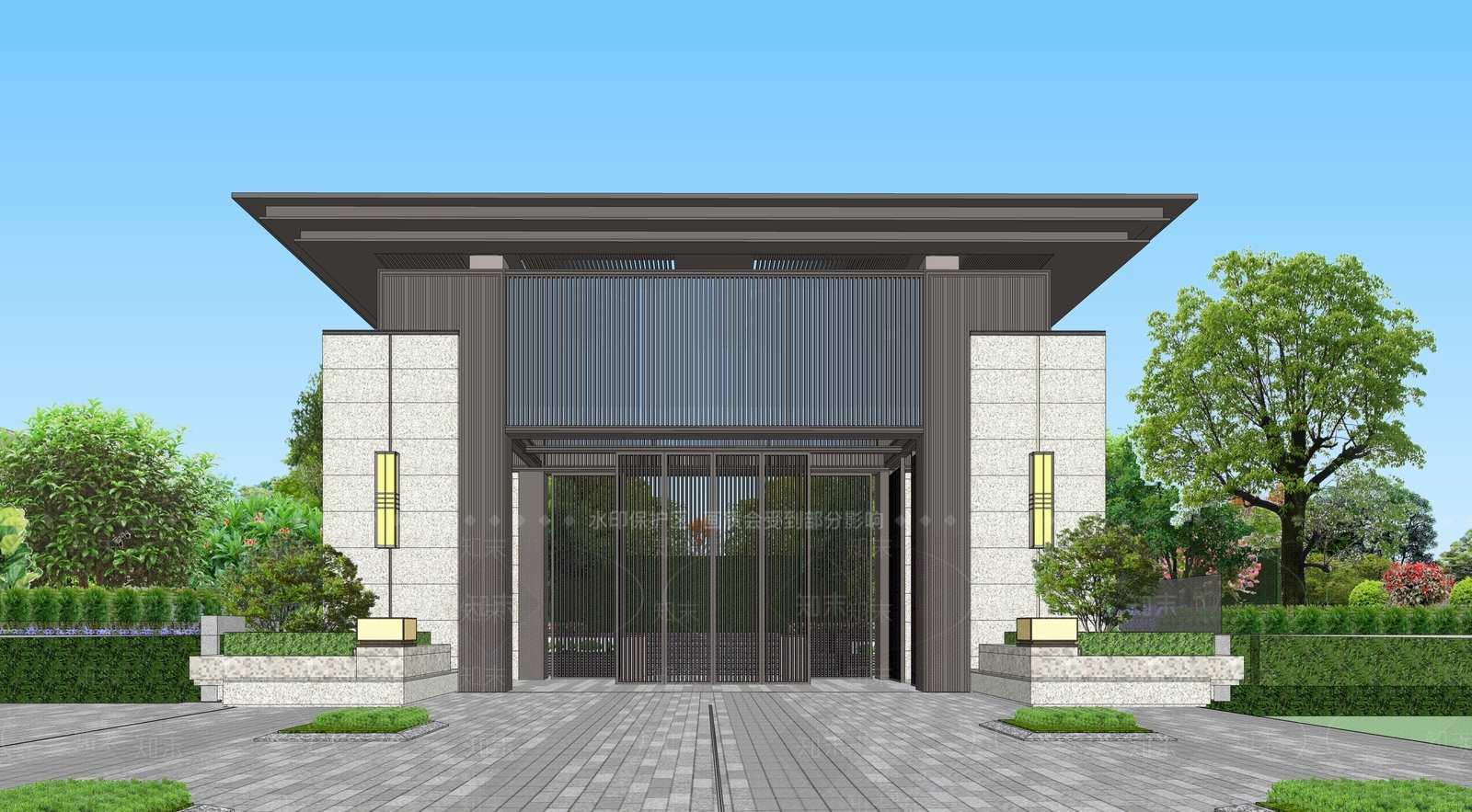 新中式小区建筑SU模型下载【ID:1202429405】