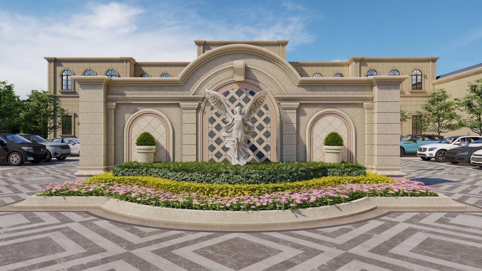 欧式法式人工水池SU模型下载【ID:1202431438】