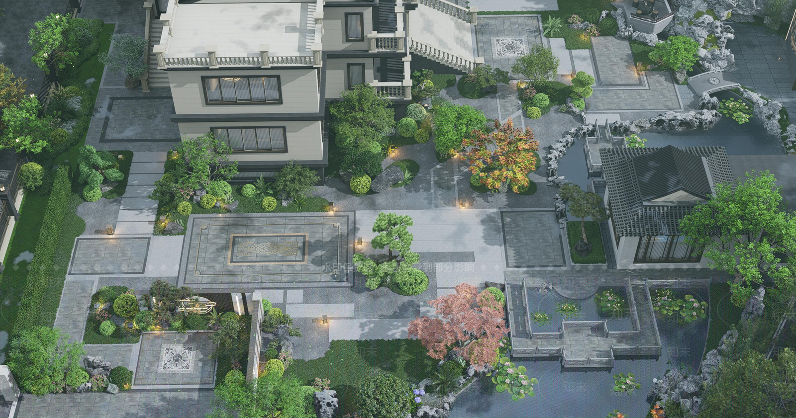 新中式别墅庭院SU模型下载【ID:1202431963】