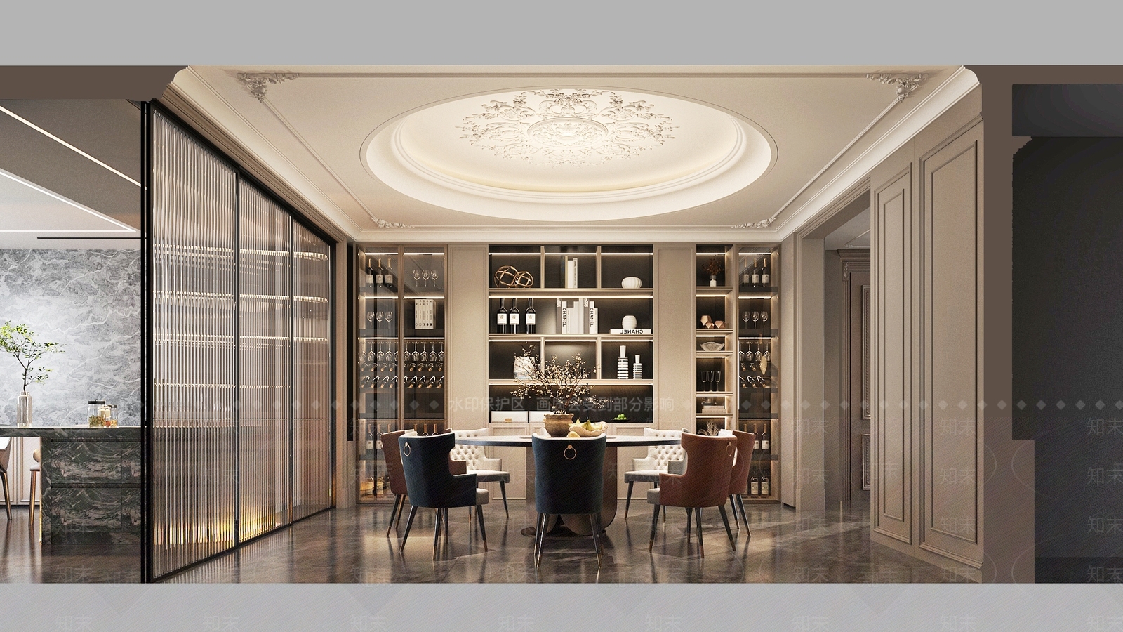 法式简欧别墅餐厅3D模型下载【ID:1202432596】