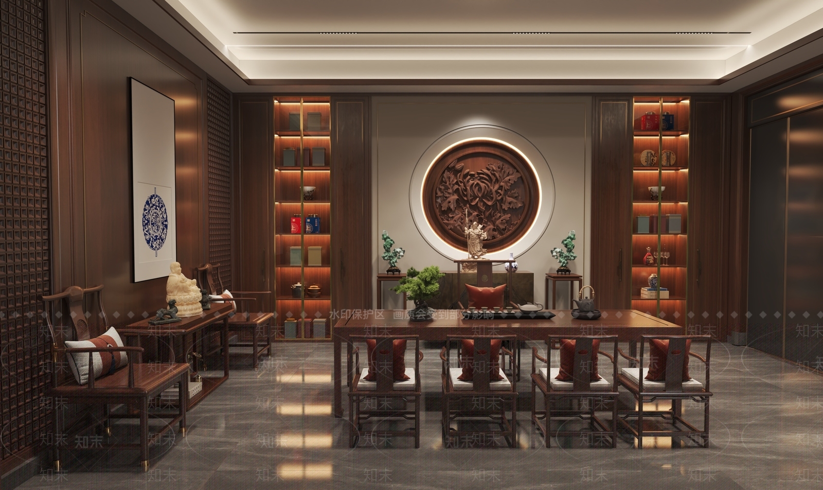 新中式中式茶室SU模型下载【ID:1202432740】