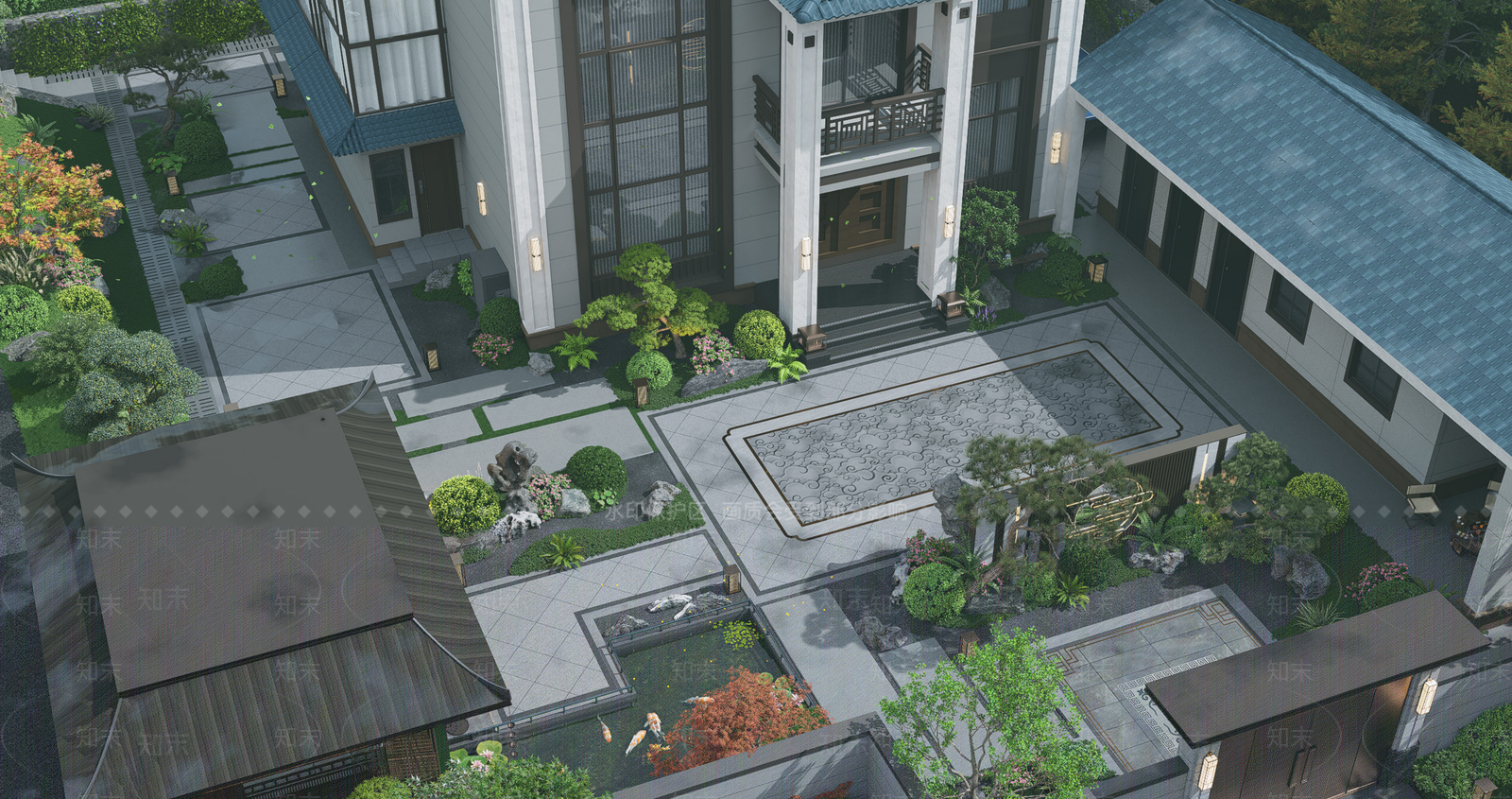 新中式别墅庭院SU模型下载【ID:1202442374】