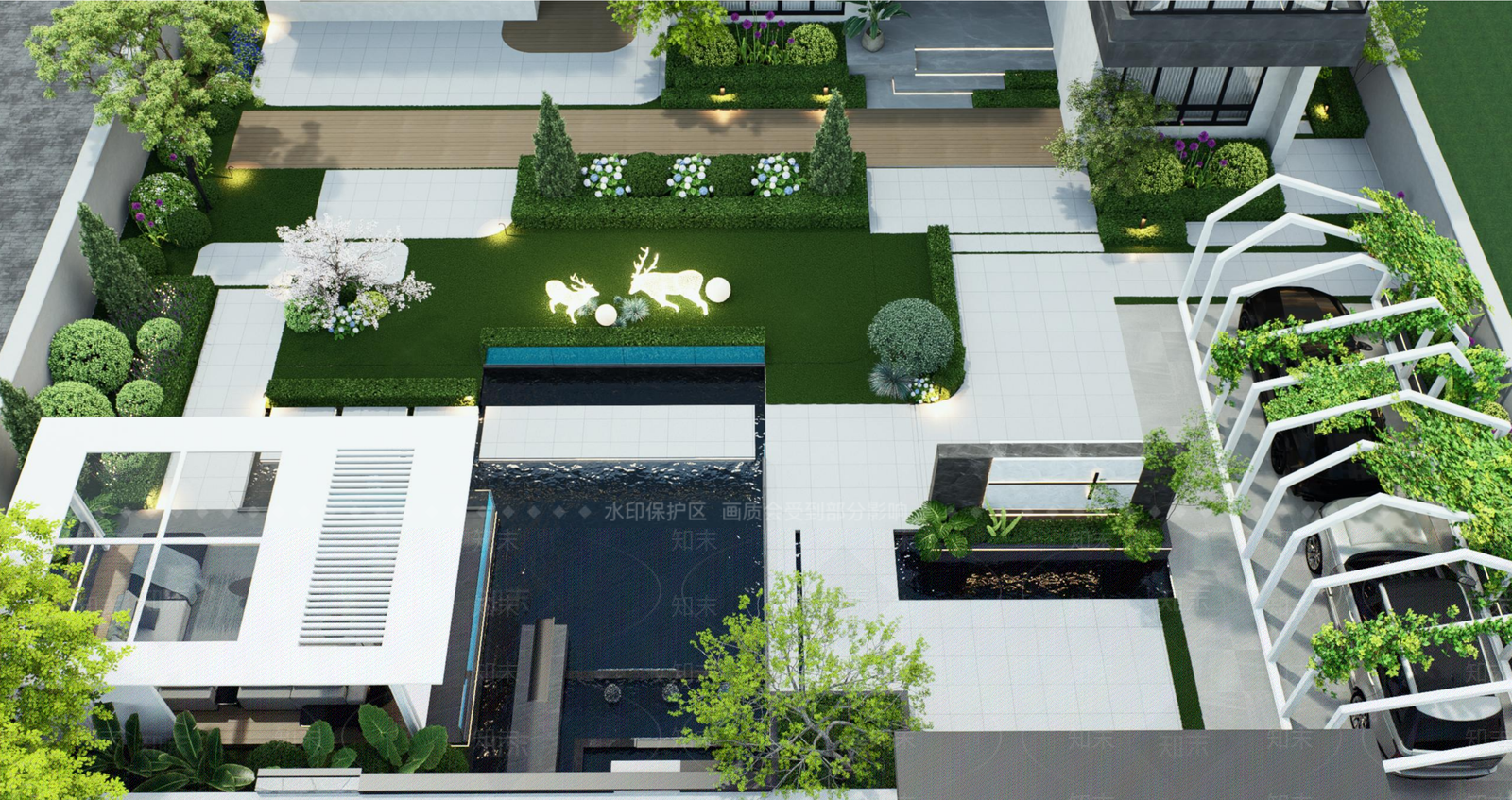 现代别墅庭院SU模型下载【ID:1202433490】