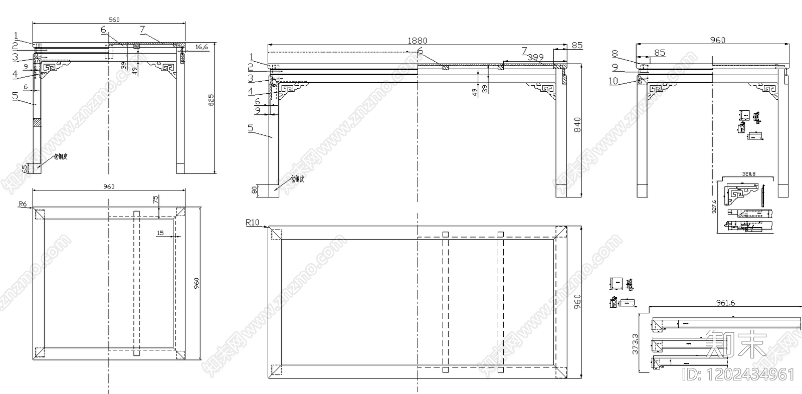 中式桌子施工图下载【ID:1202434961】