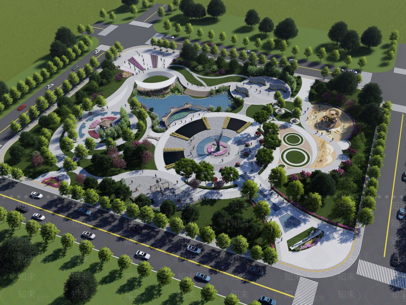 新中式景观公园SU模型下载【ID:1202435613】