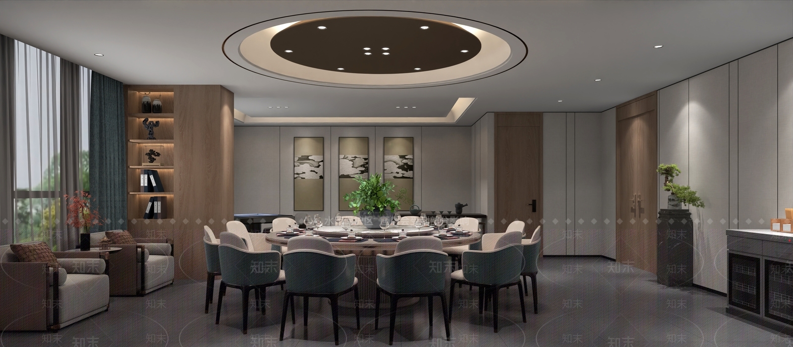 新中式现代包厢3D模型下载【ID:1202436203】