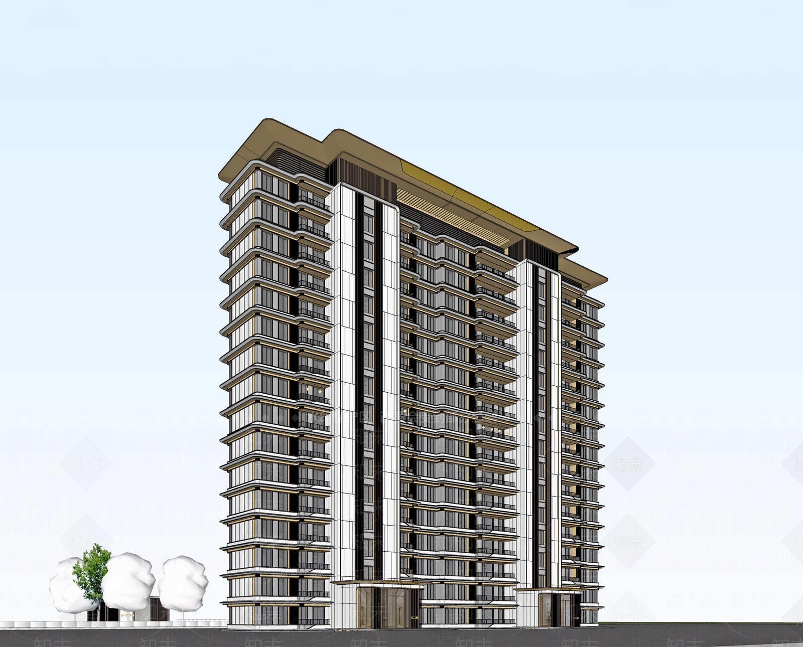 现代高层住宅SU模型下载【ID:1202437976】