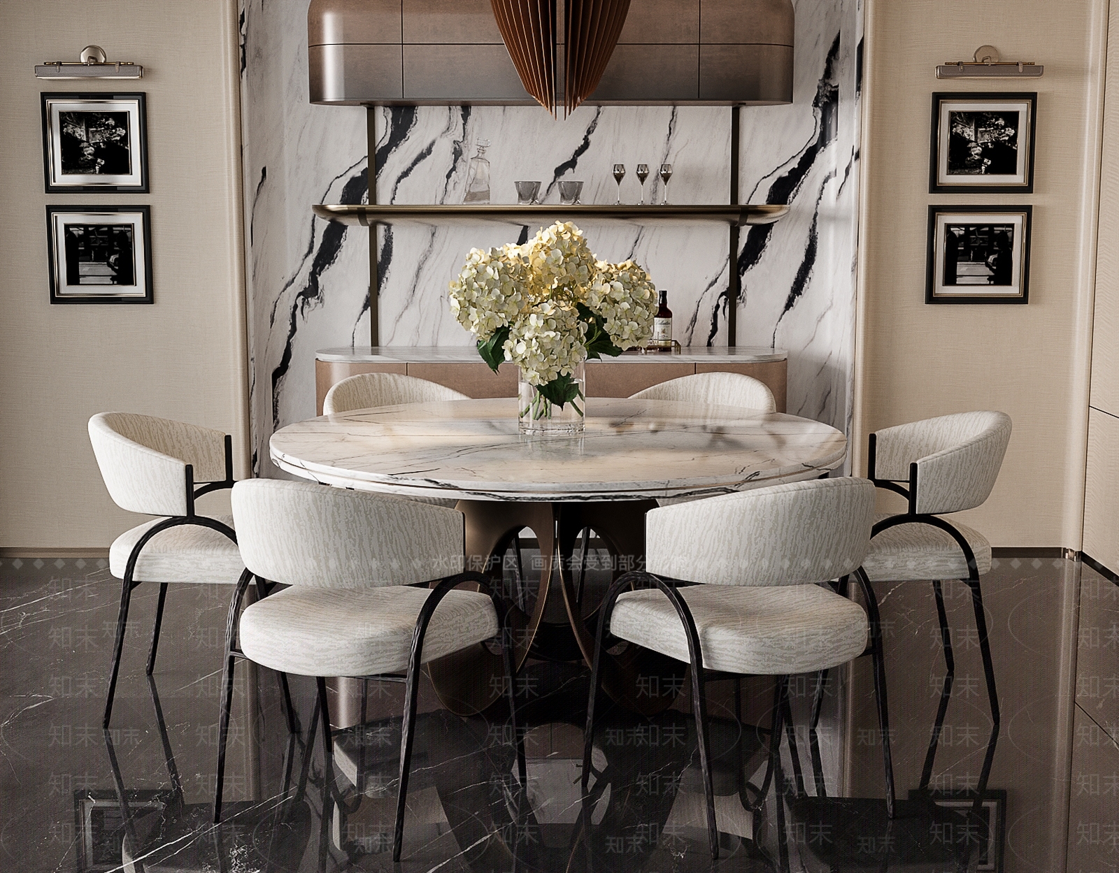 轻奢复古餐桌SU模型下载【ID:1202440193】