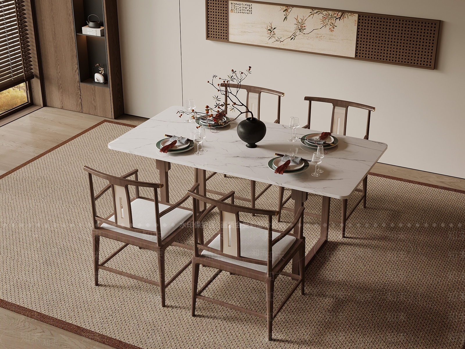 新中式餐桌椅3D模型下载【ID:1202440633】