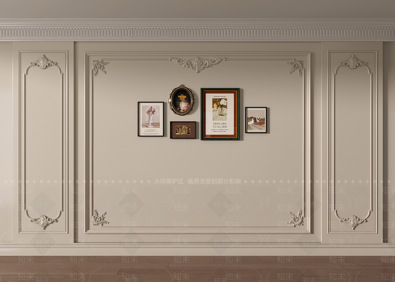 法式复古沙发背景墙3D模型下载【ID:1202442171】