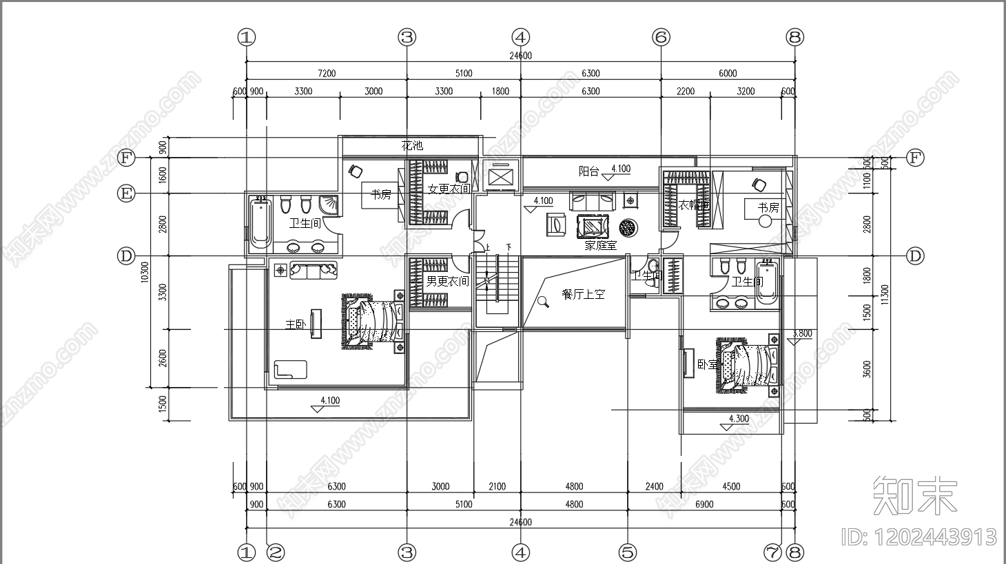 新中式中式别墅建筑施工图下载【ID:1202443913】