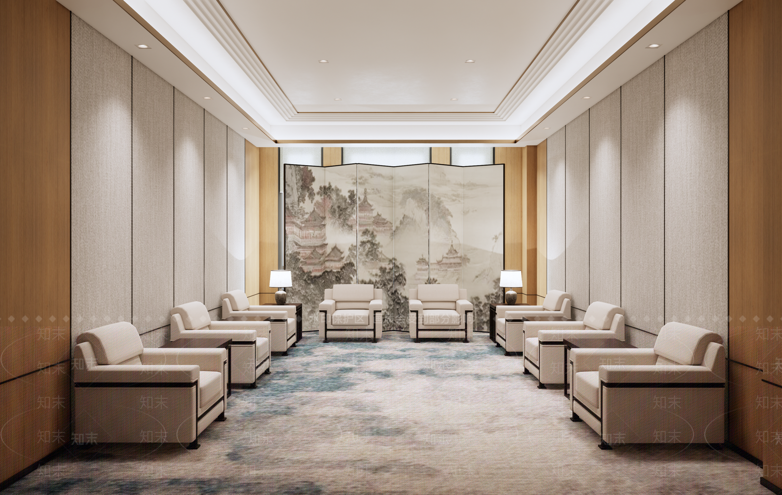 现代新中式接待室SU模型下载【ID:1202447629】