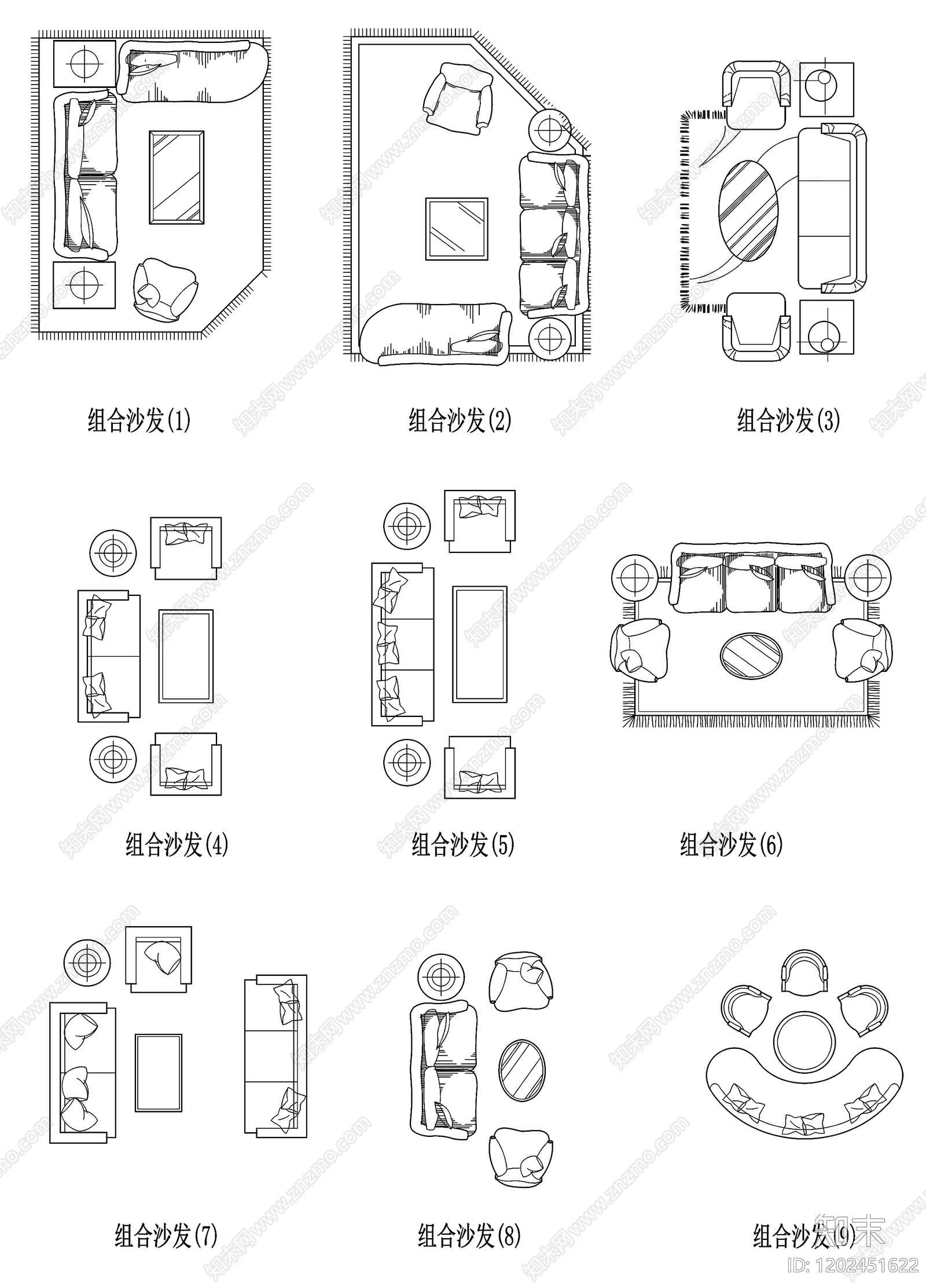 现代中式沙发施工图下载【ID:1202451622】