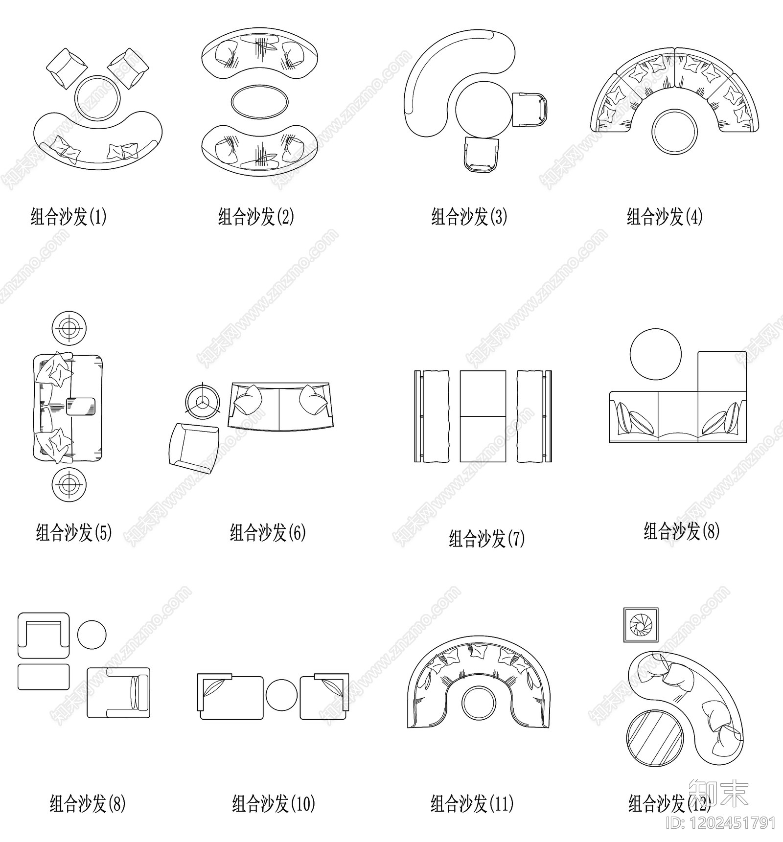 现代欧式沙发施工图下载【ID:1202451791】