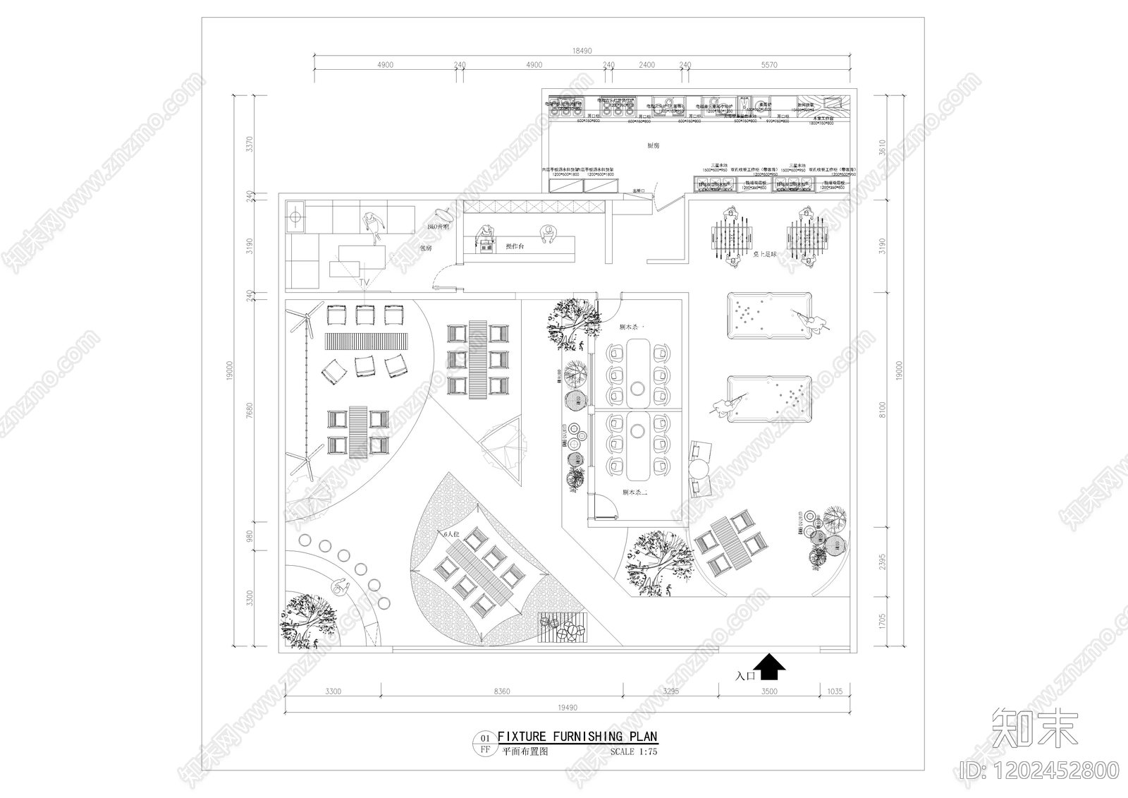 现代中餐厅cad施工图下载【ID:1202452800】
