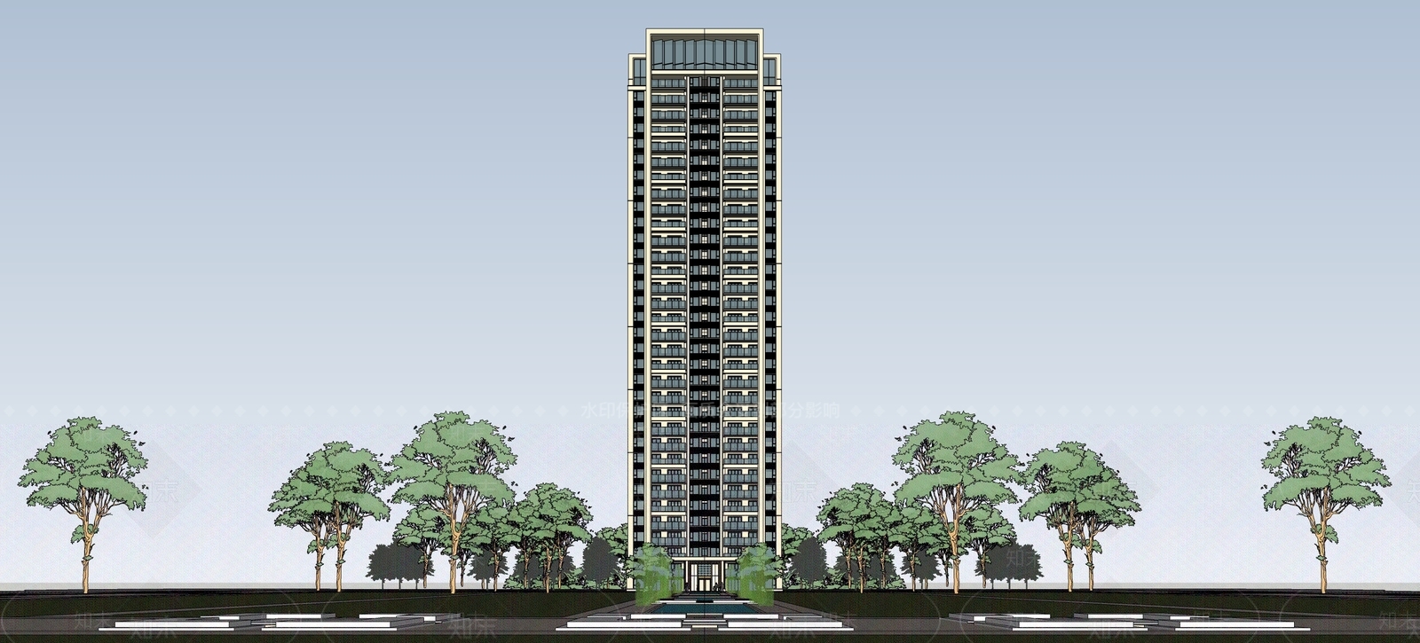 欧式高层住宅SU模型下载【ID:1202454590】
