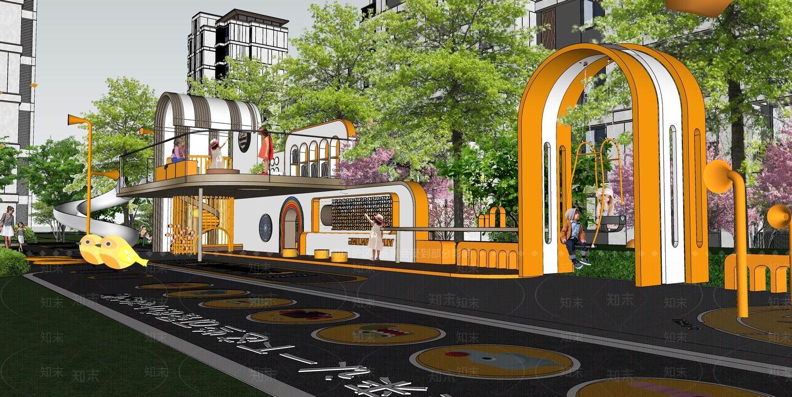 现代轻奢住宅区景观SU模型下载【ID:1202458091】