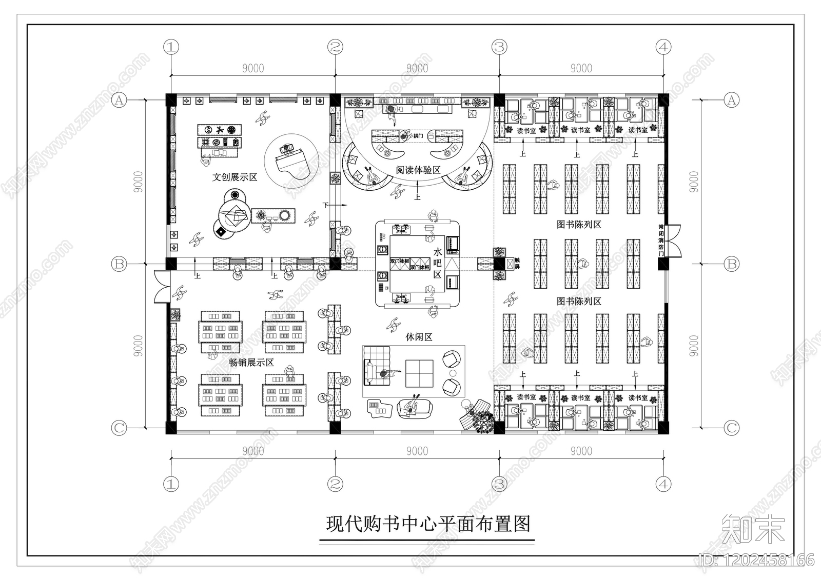 现代图书馆cad施工图下载【ID:1202458166】