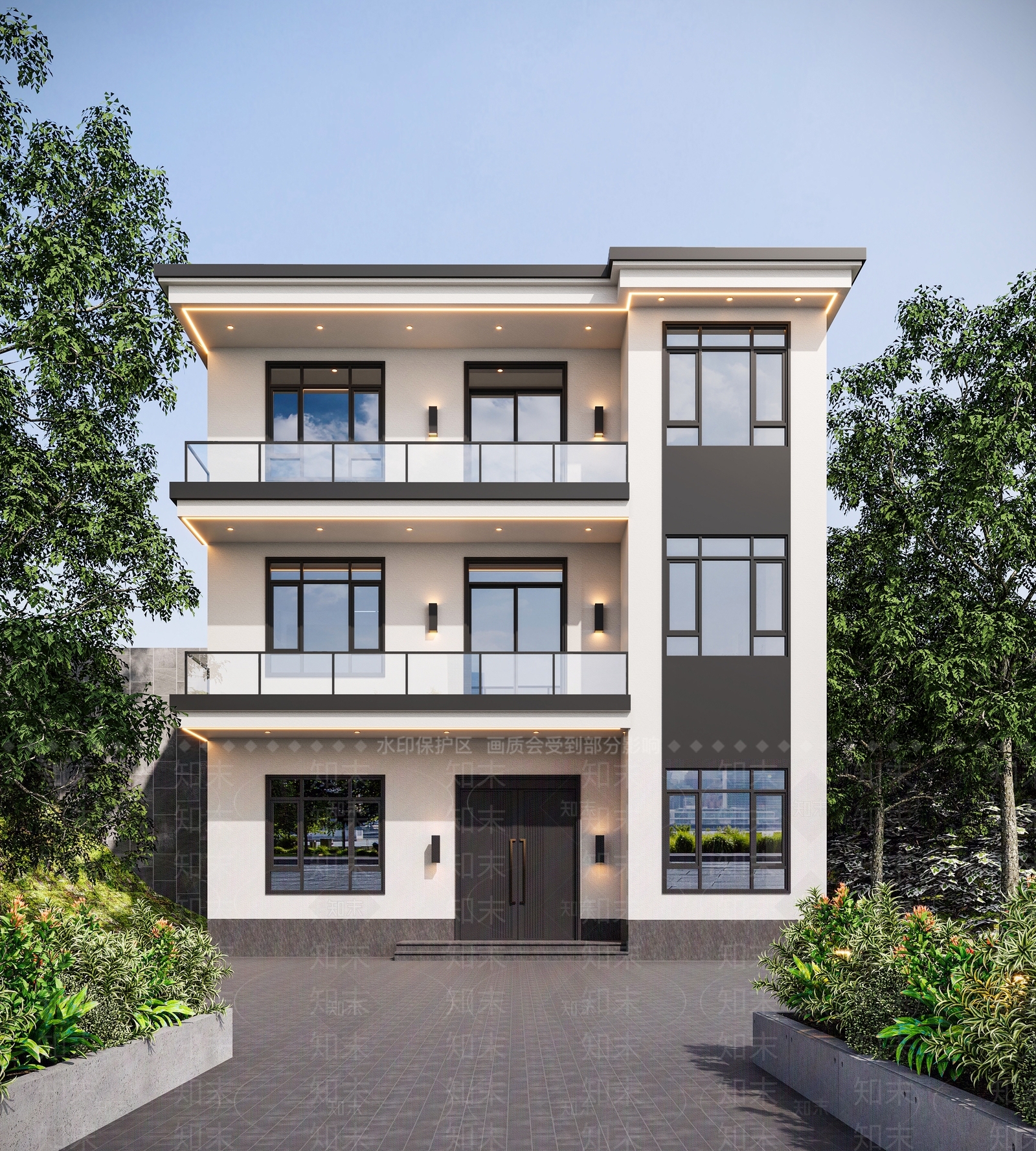 现代极简别墅外观3D模型下载【ID:1202458287】