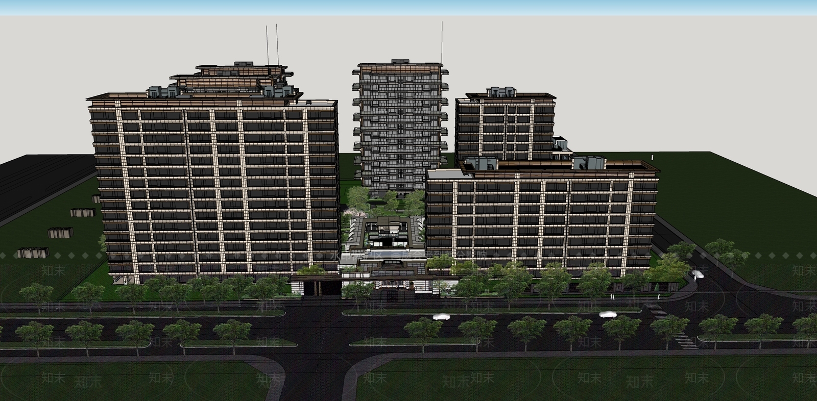 简约现代小区建筑SU模型下载【ID:1202465309】