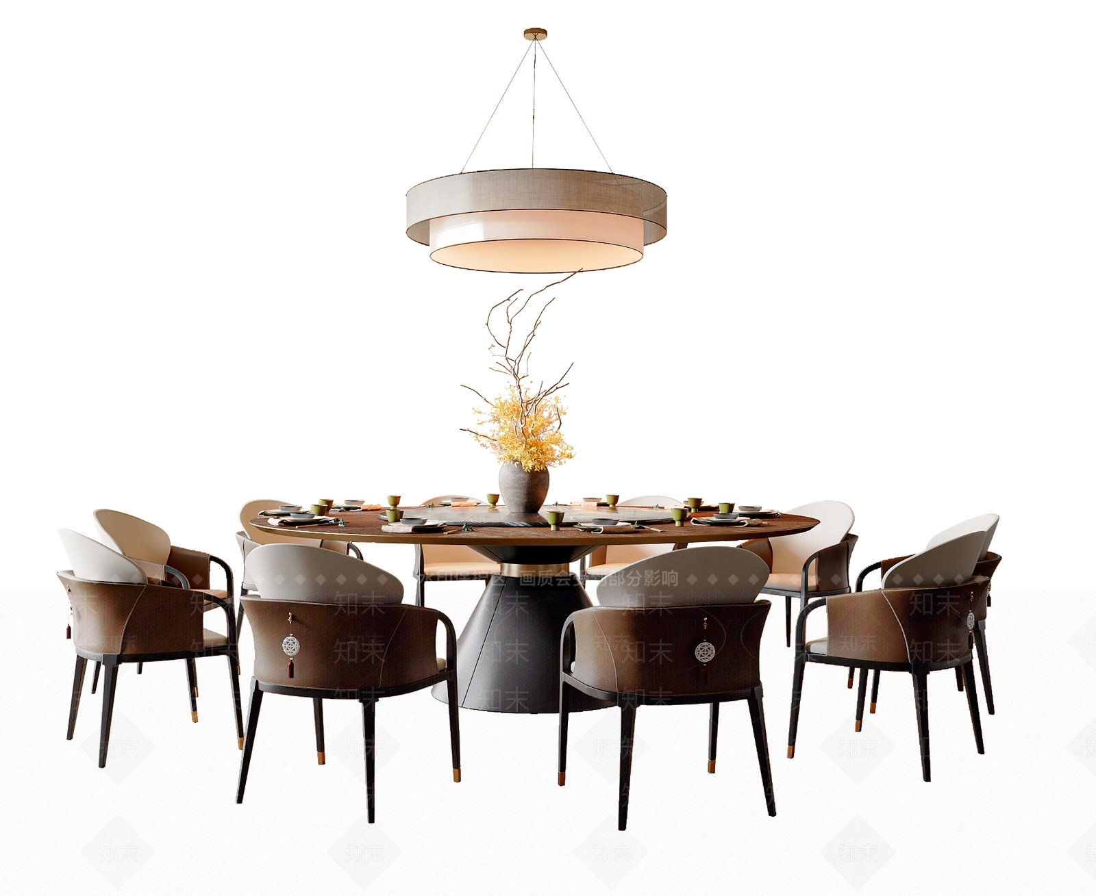 新中式中式餐桌椅3D模型下载【ID:1202466752】