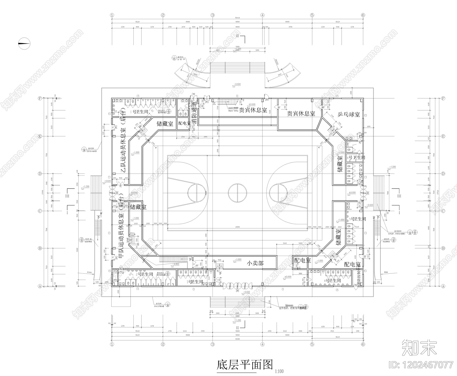 现代体育馆cad施工图下载【ID:1202467077】