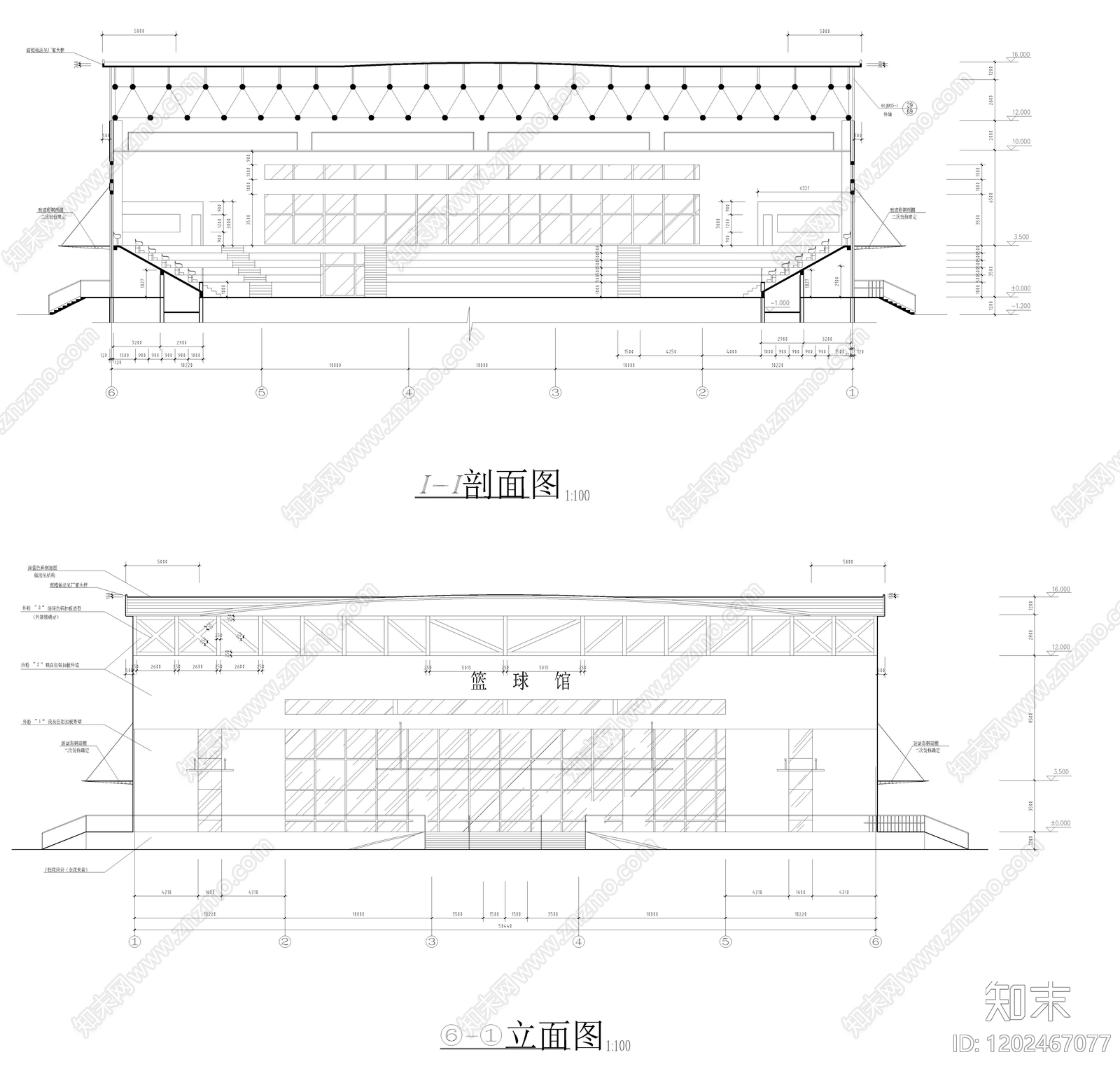 现代体育馆cad施工图下载【ID:1202467077】