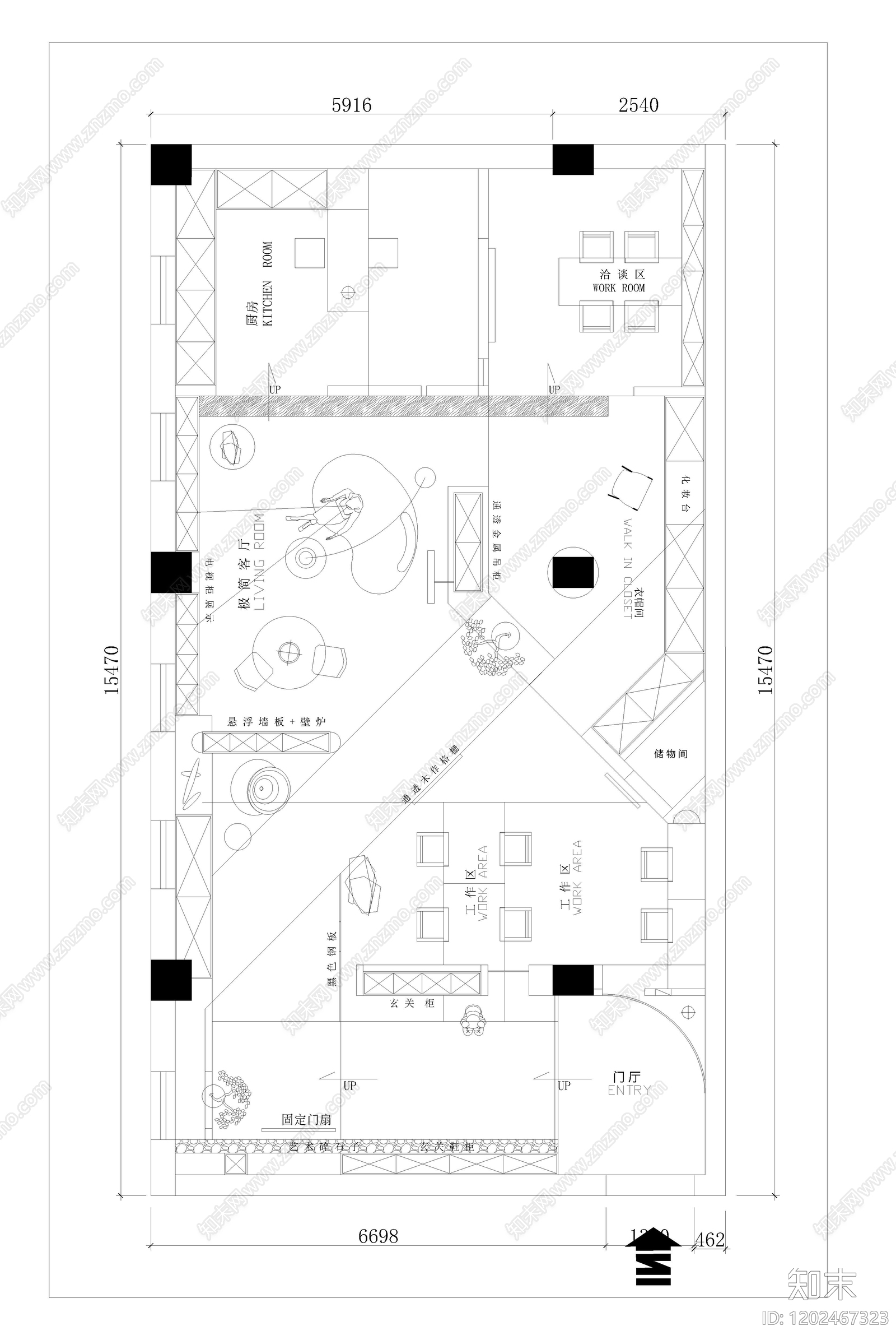 现代工作室cad施工图下载【ID:1202467323】