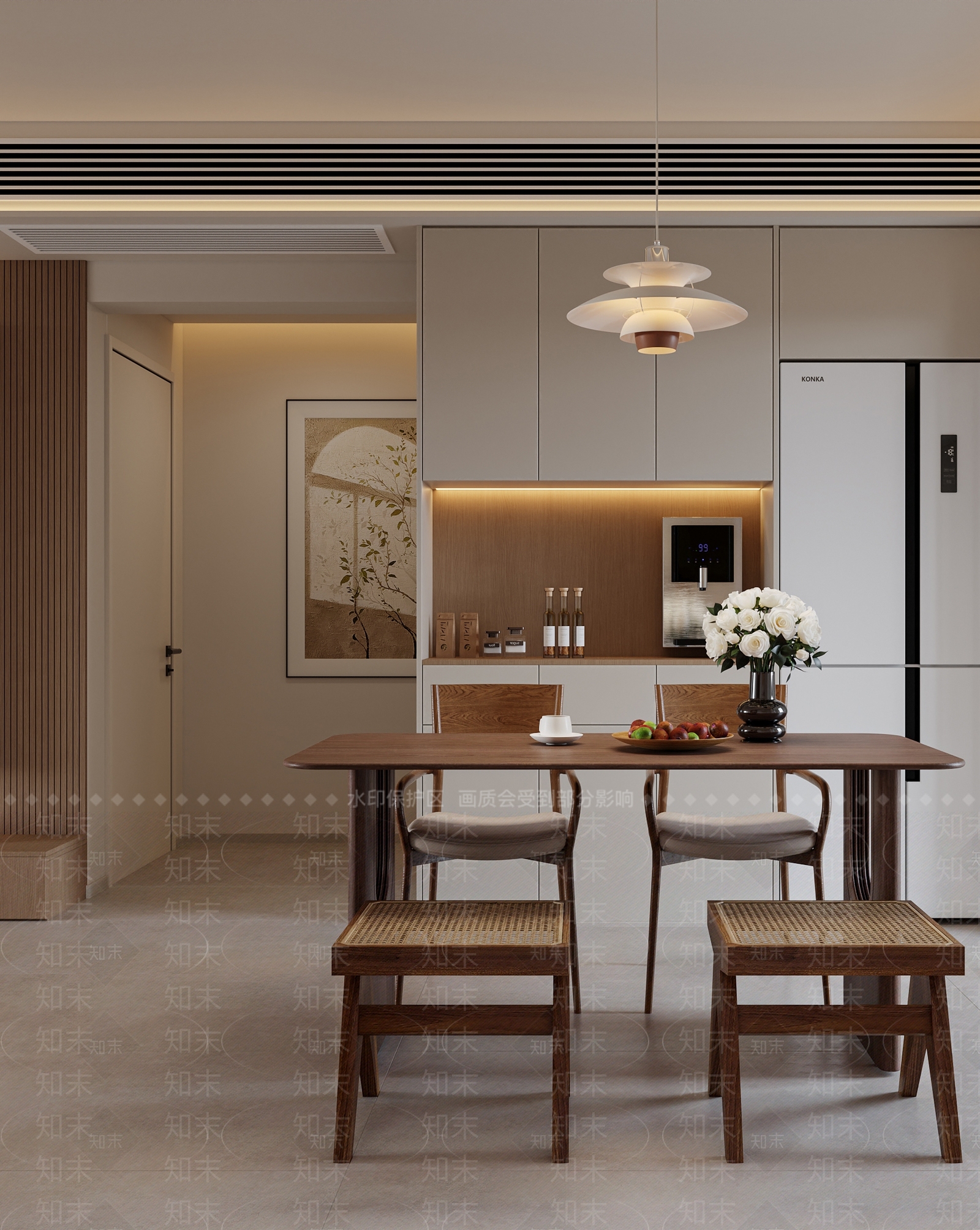 现代复古家居餐厅3D模型下载【ID:1202625993】