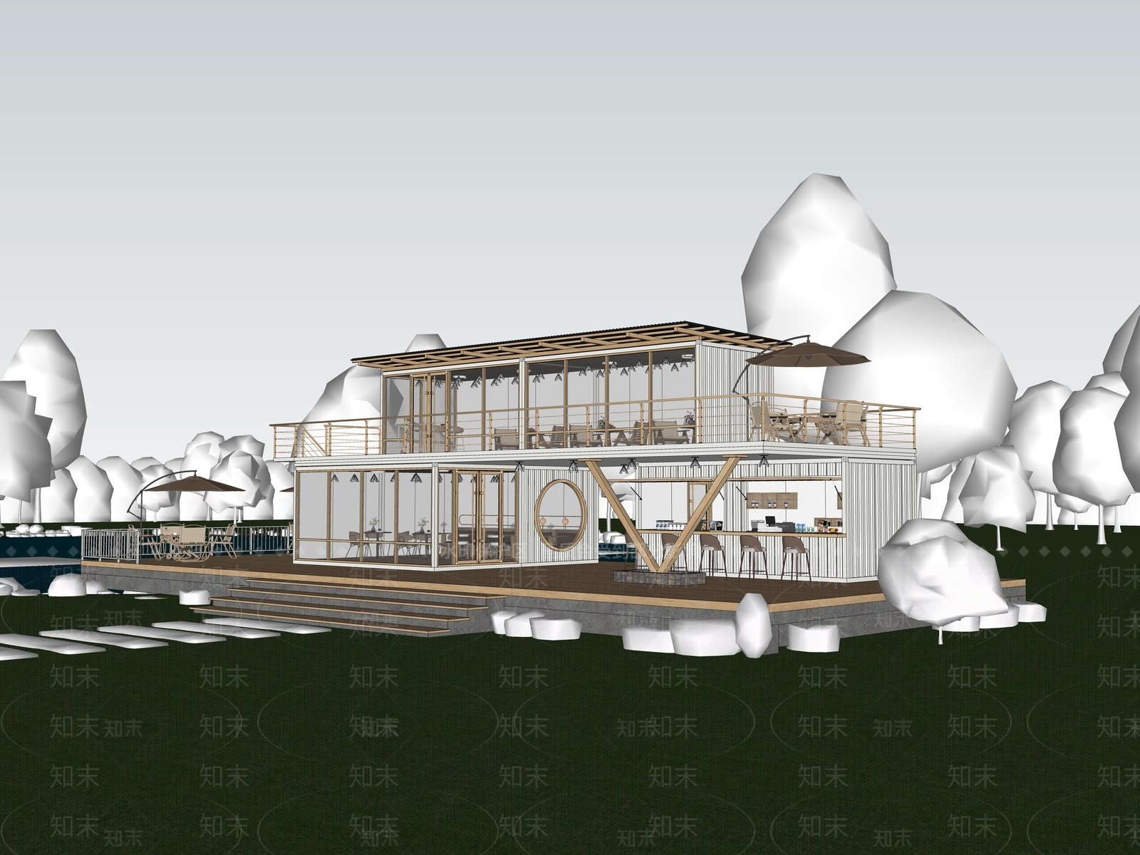 现代风格建筑SU模型下载【ID:1202467832】