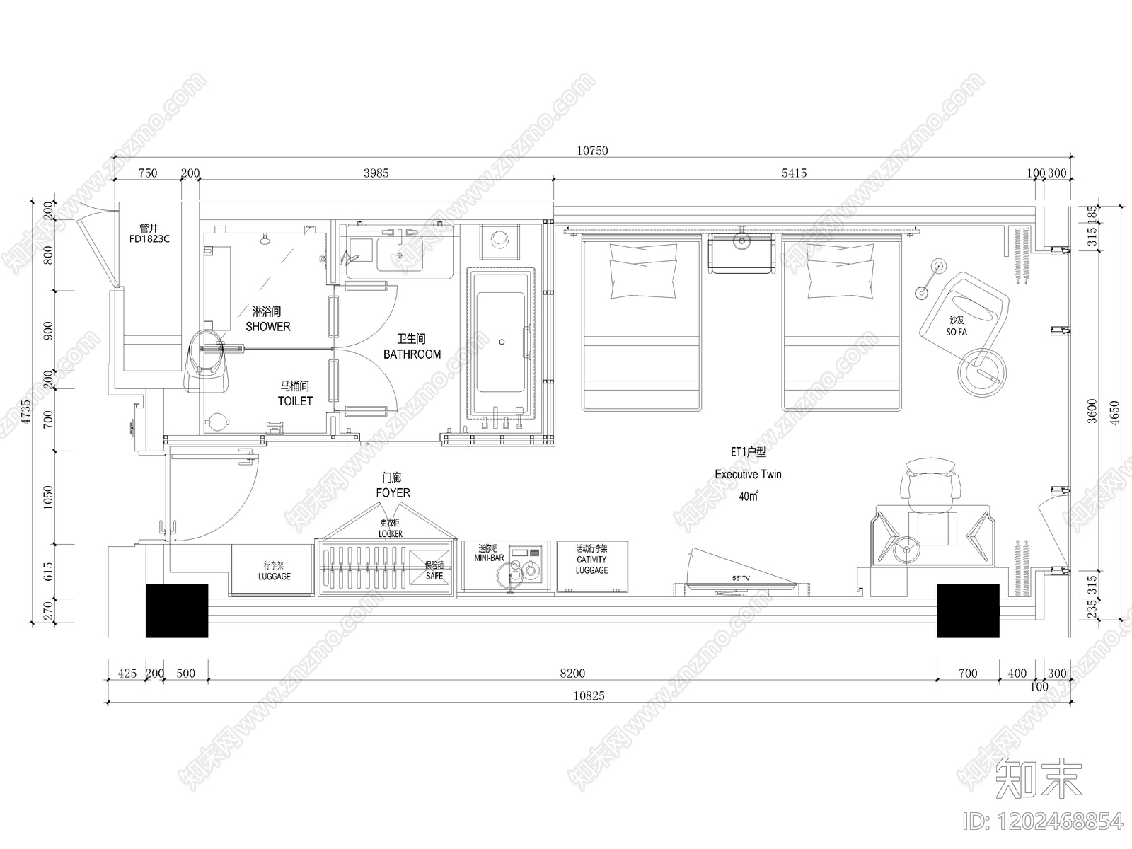 100套酒店客房CAD平面布局图cad施工图下载【ID:1202468854】