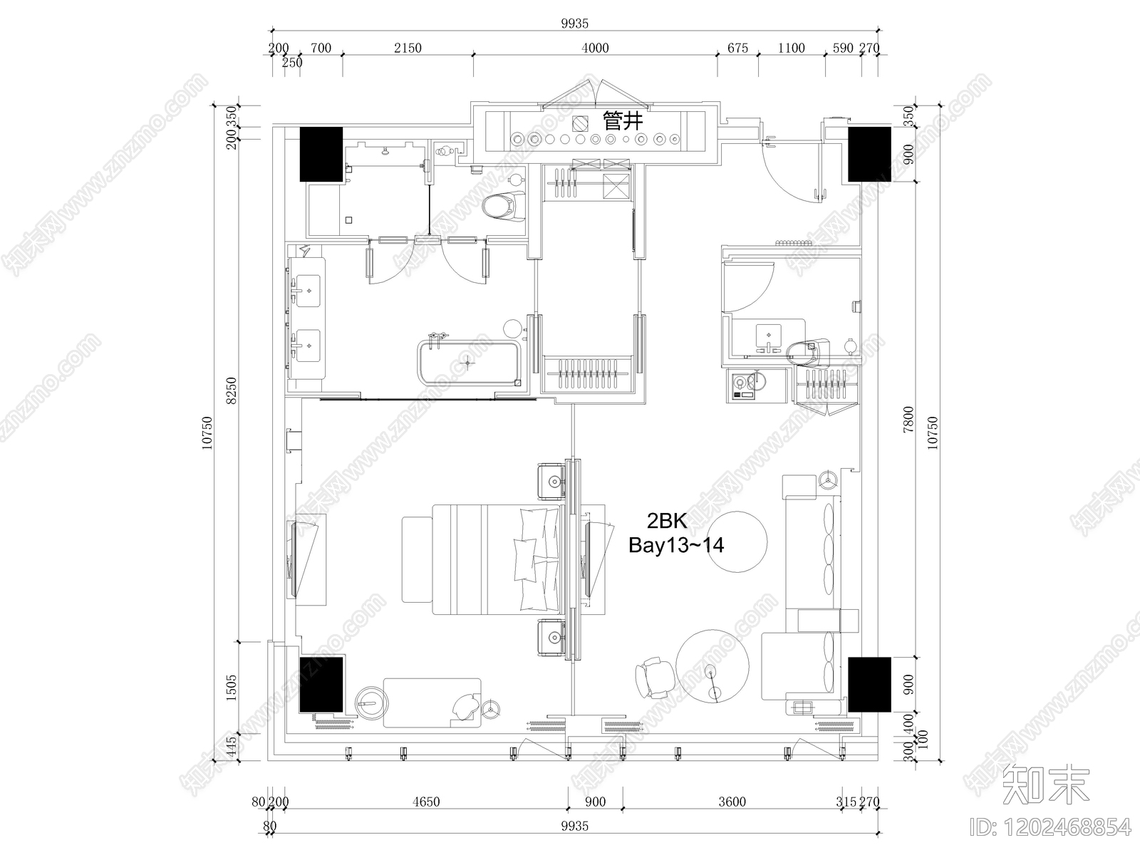 100套酒店客房CAD平面布局图cad施工图下载【ID:1202468854】