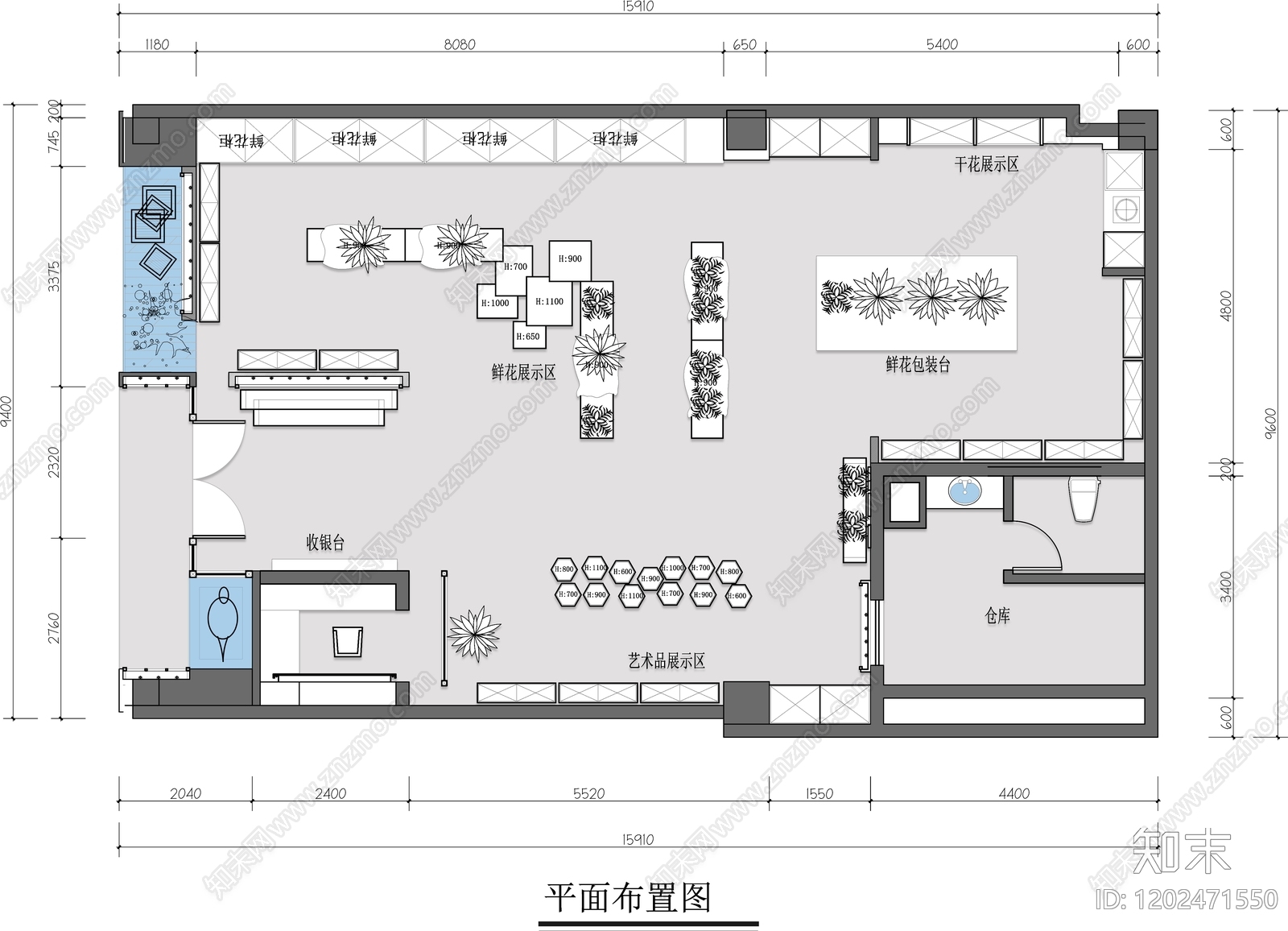 现代花店cad施工图下载【ID:1202471550】