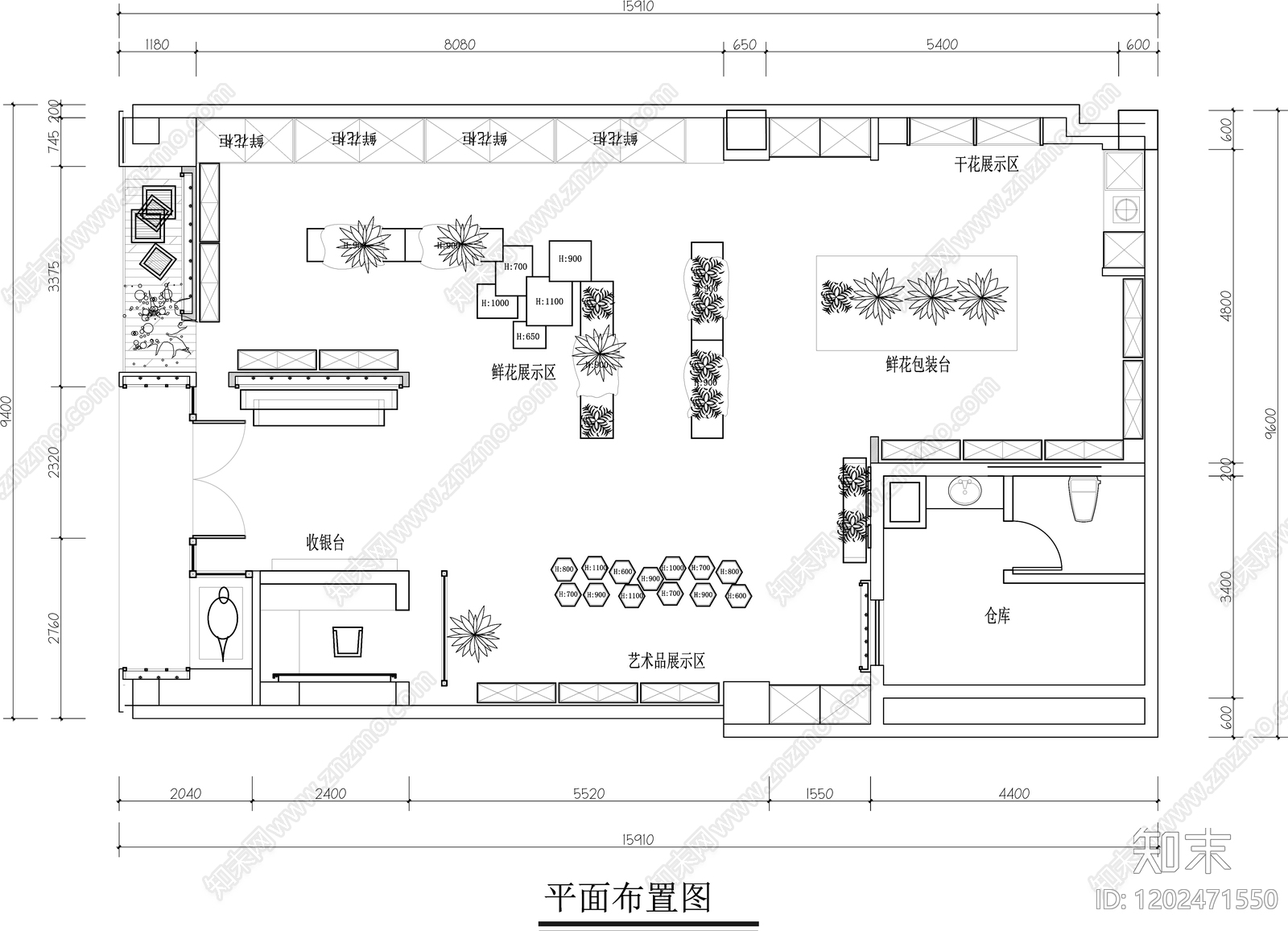 现代花店cad施工图下载【ID:1202471550】