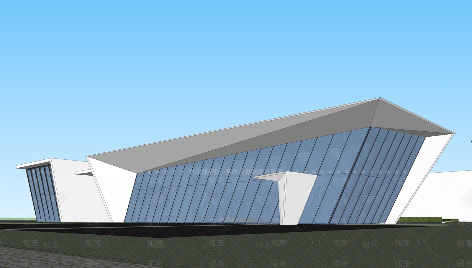现代售楼处建筑SU模型下载【ID:1202472917】