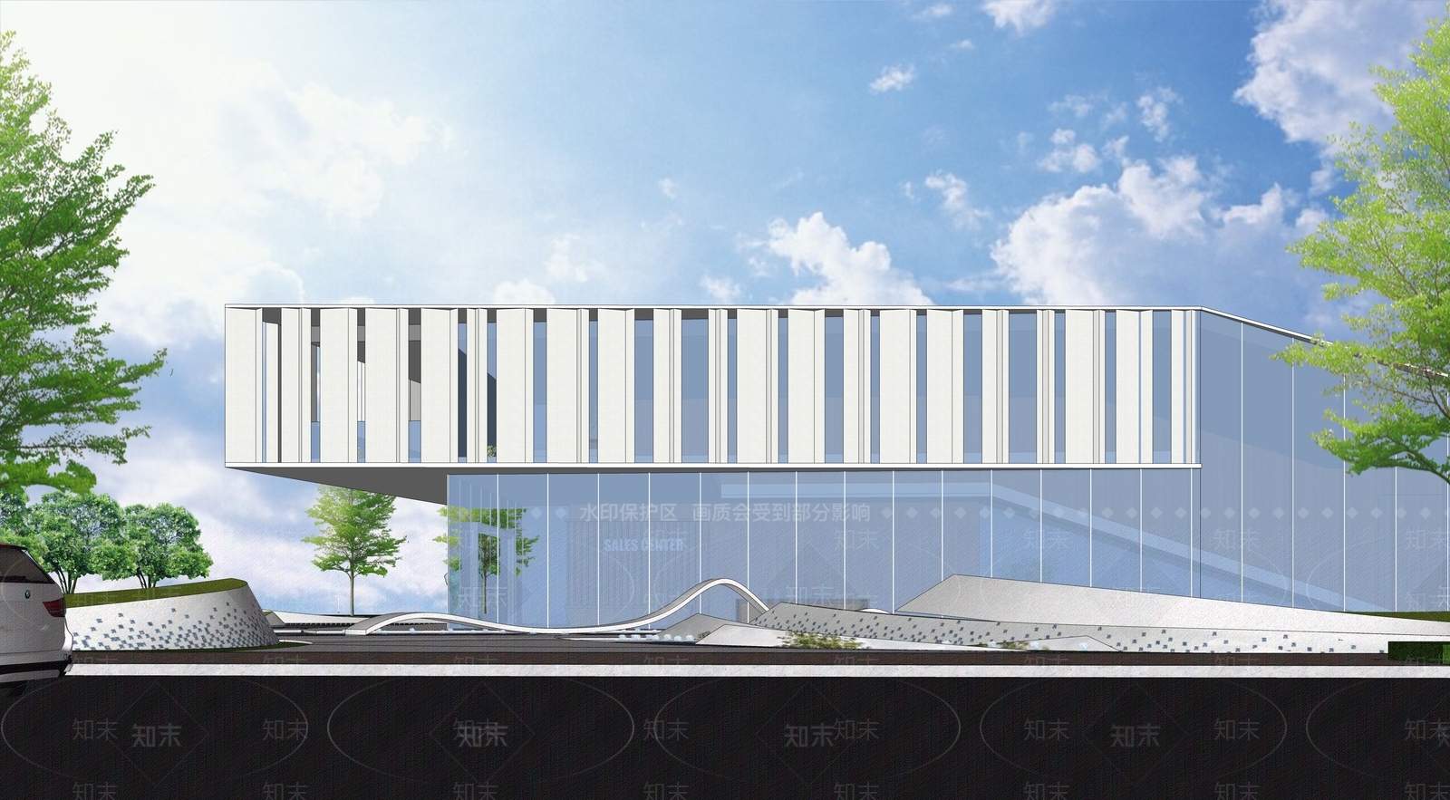 现代售楼处建筑SU模型下载【ID:1202473036】