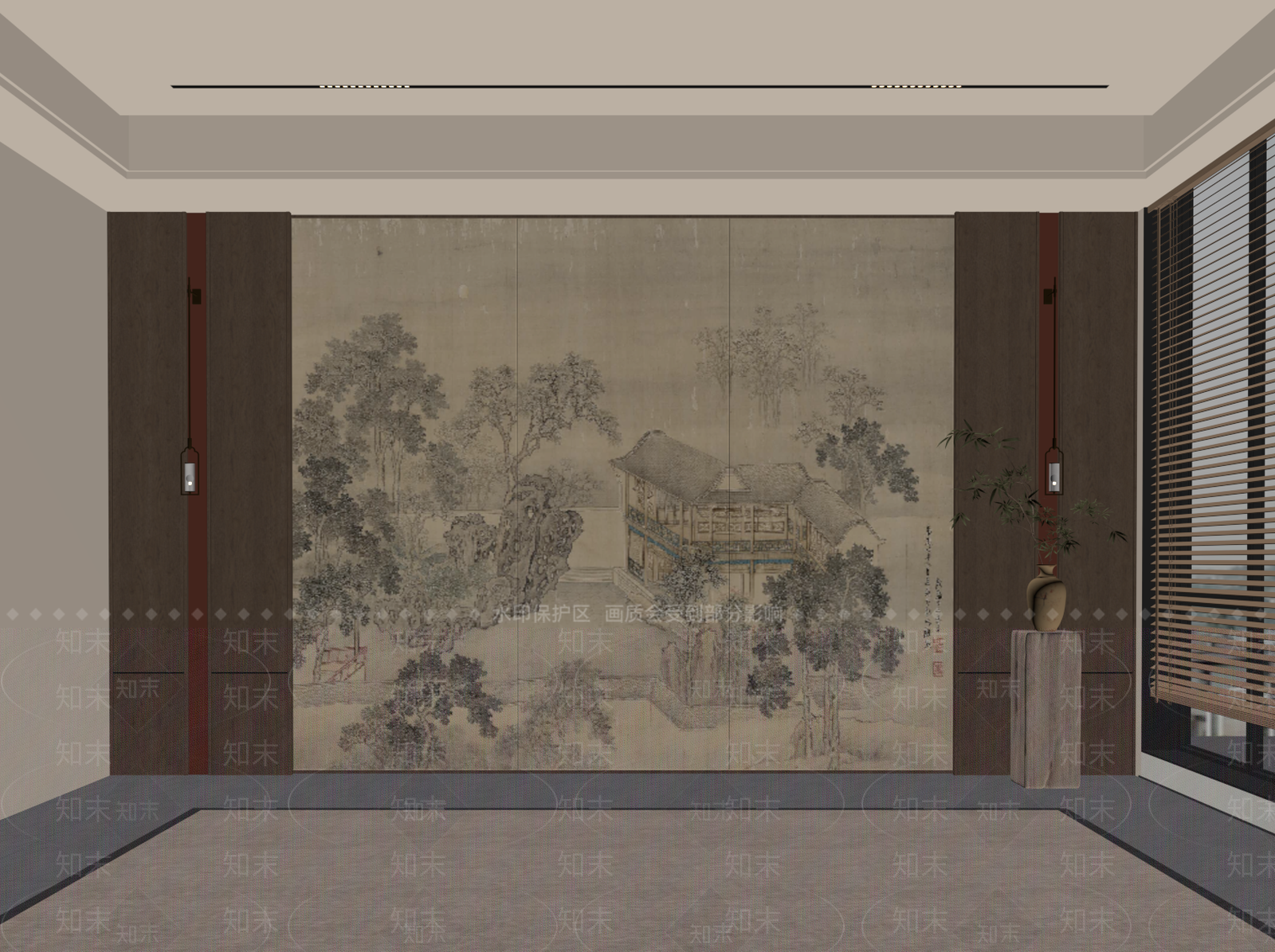 新中式背景墙SU模型下载【ID:1202474070】