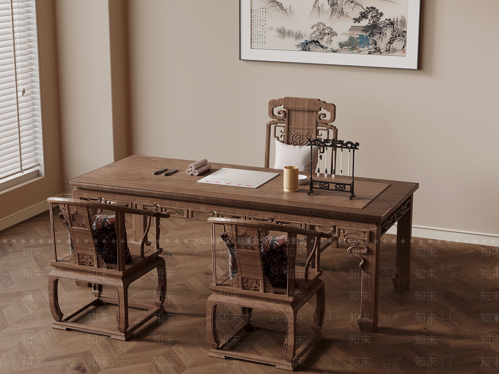 中式书桌椅SU模型下载【ID:1202474737】