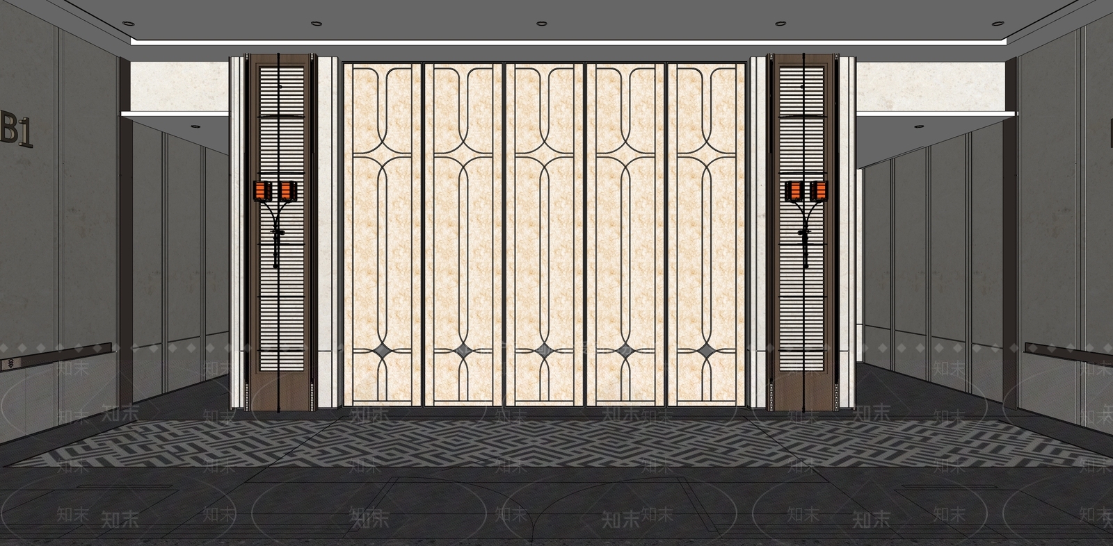 简约轻奢电梯厅SU模型下载【ID:1202536226】