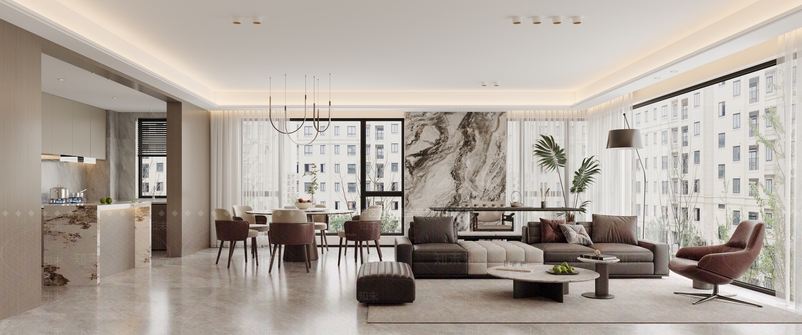 现代意式大平层客餐厅3D模型下载【ID:1202475747】