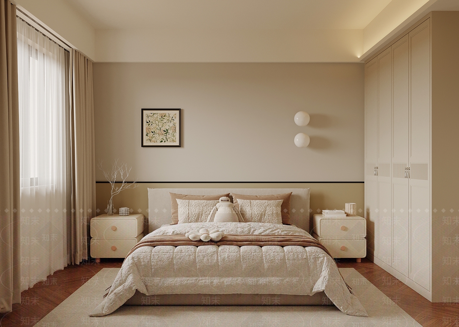 法式奶油家居卧室3D模型下载【ID:1202476104】