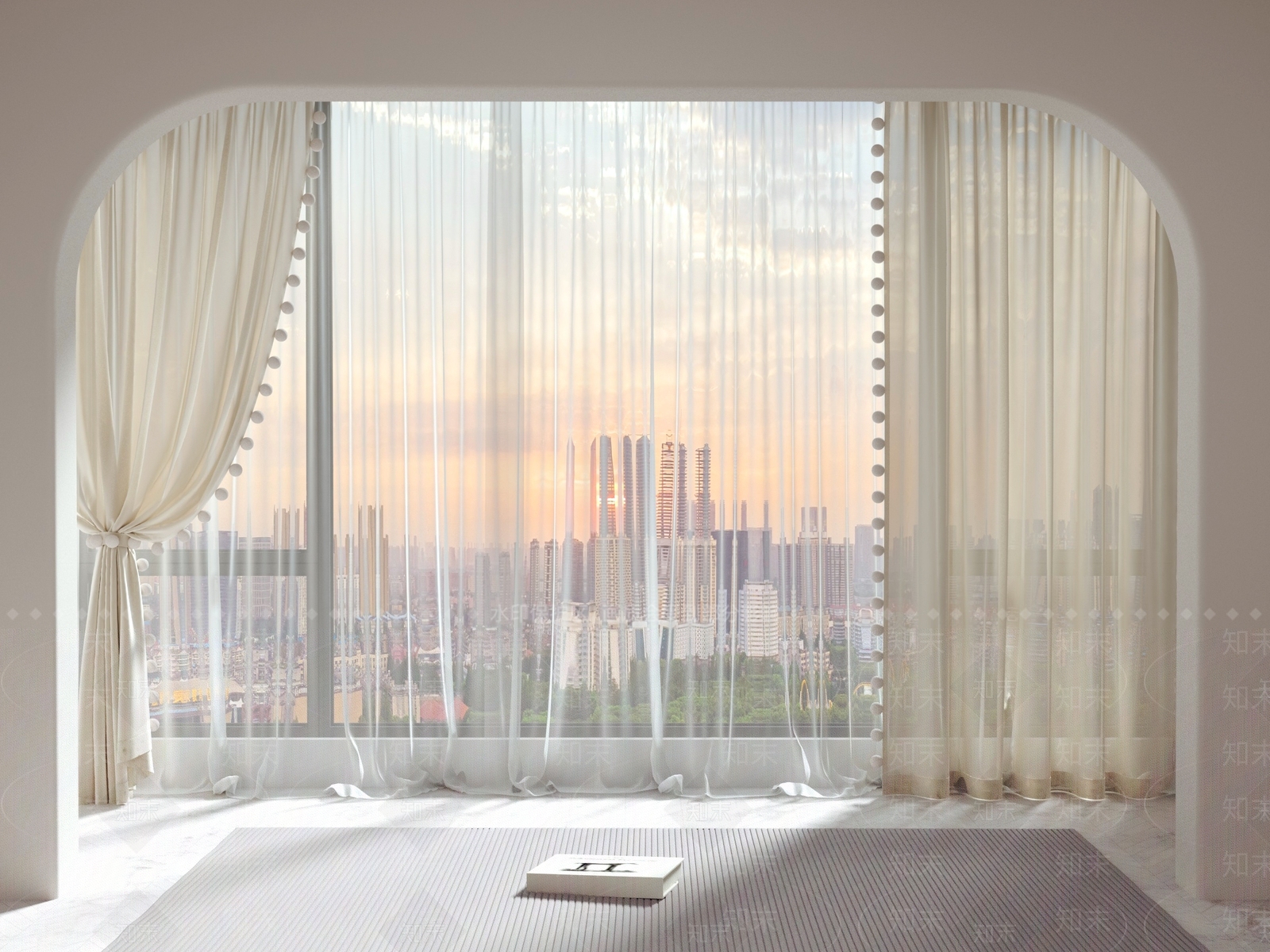 中古奶油窗帘SU模型下载【ID:1202631517】