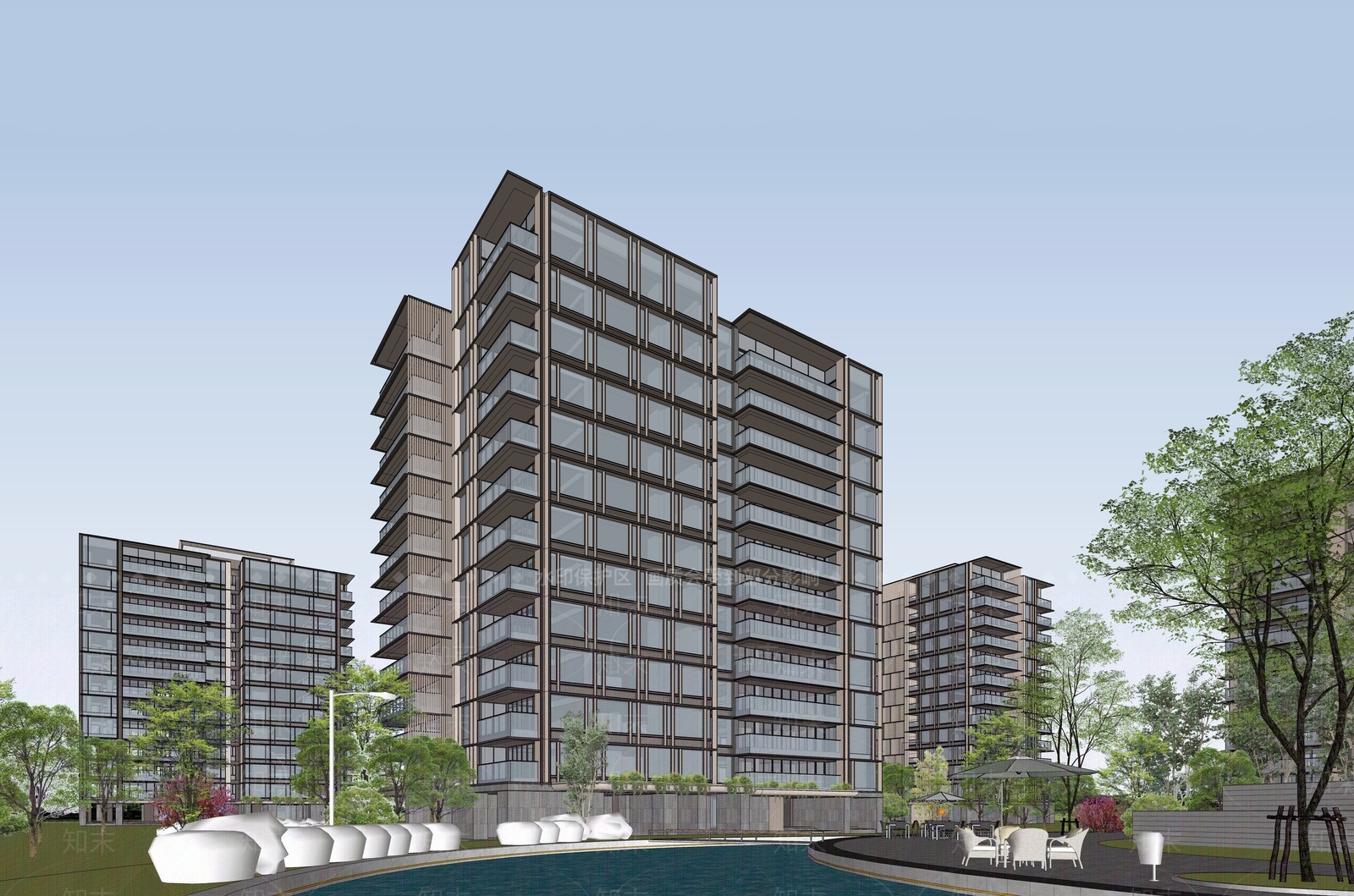 现代高层住宅SU模型下载【ID:1202478099】