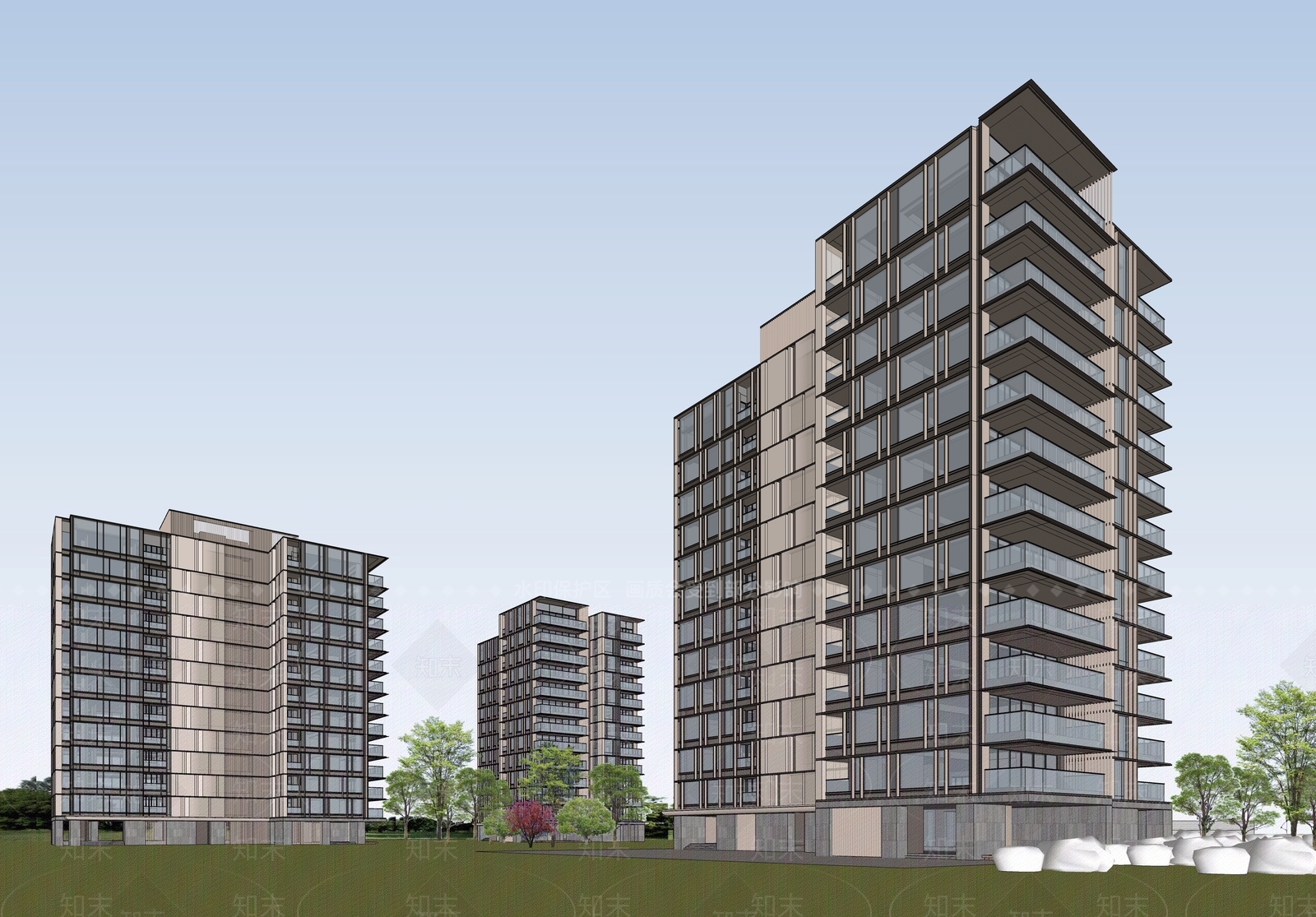 现代高层住宅SU模型下载【ID:1202478099】