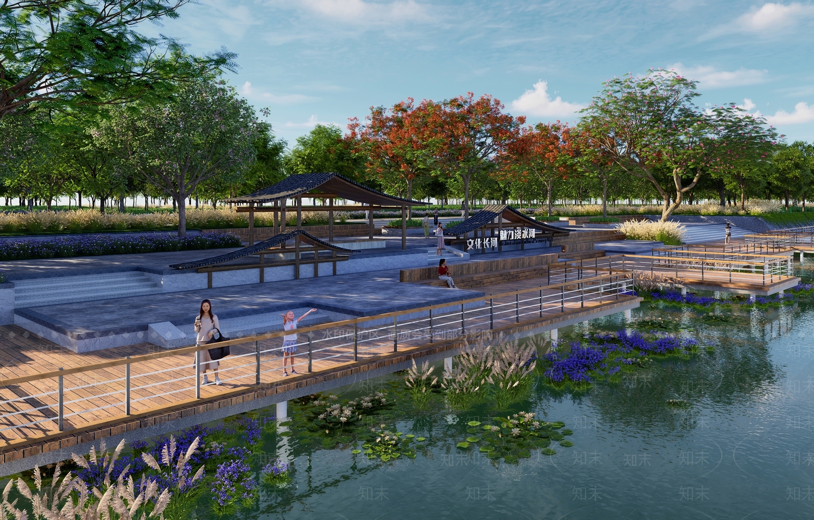 新中式现代滨水景观SU模型下载【ID:1202485022】