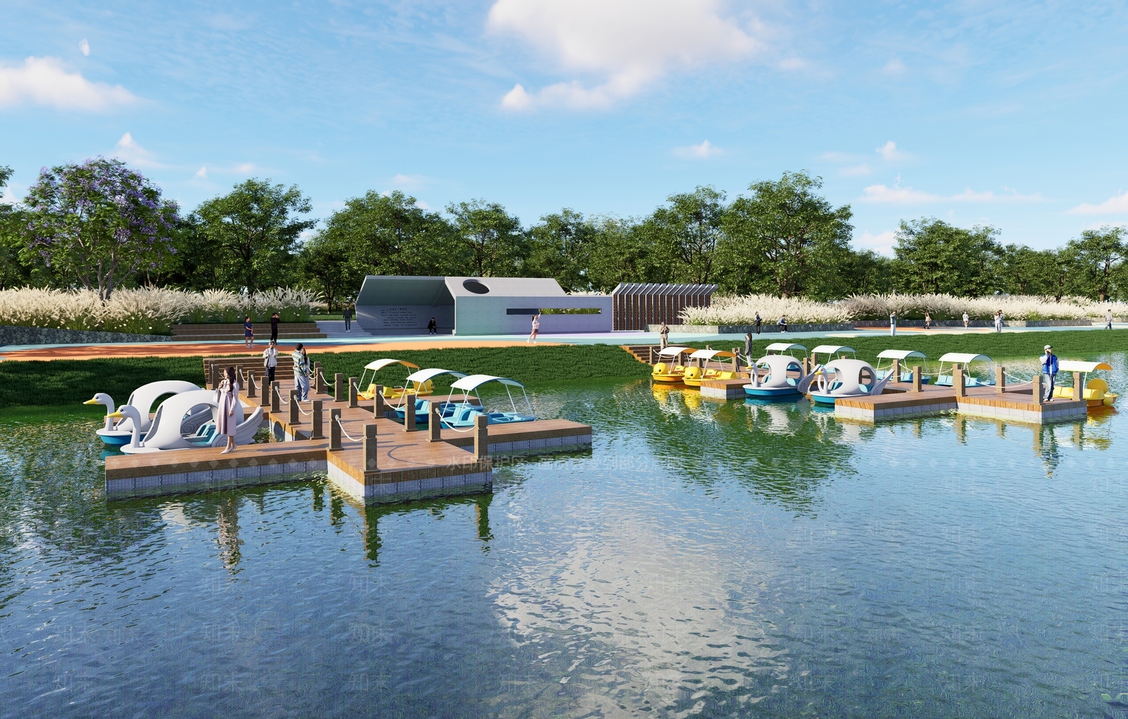 新中式现代滨水景观SU模型下载【ID:1202486464】