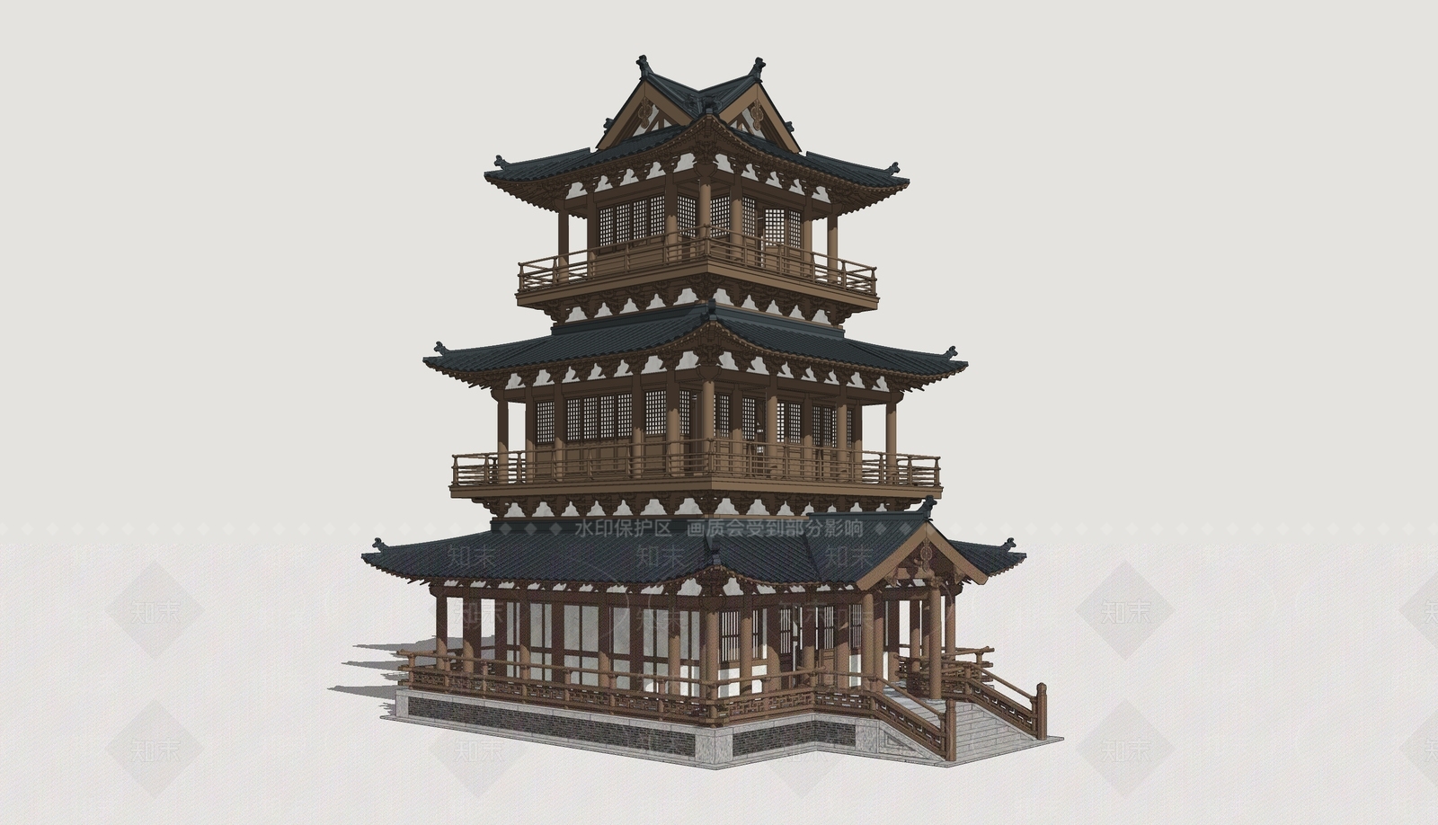 中式新中式古建筑SU模型下载【ID:1202487912】