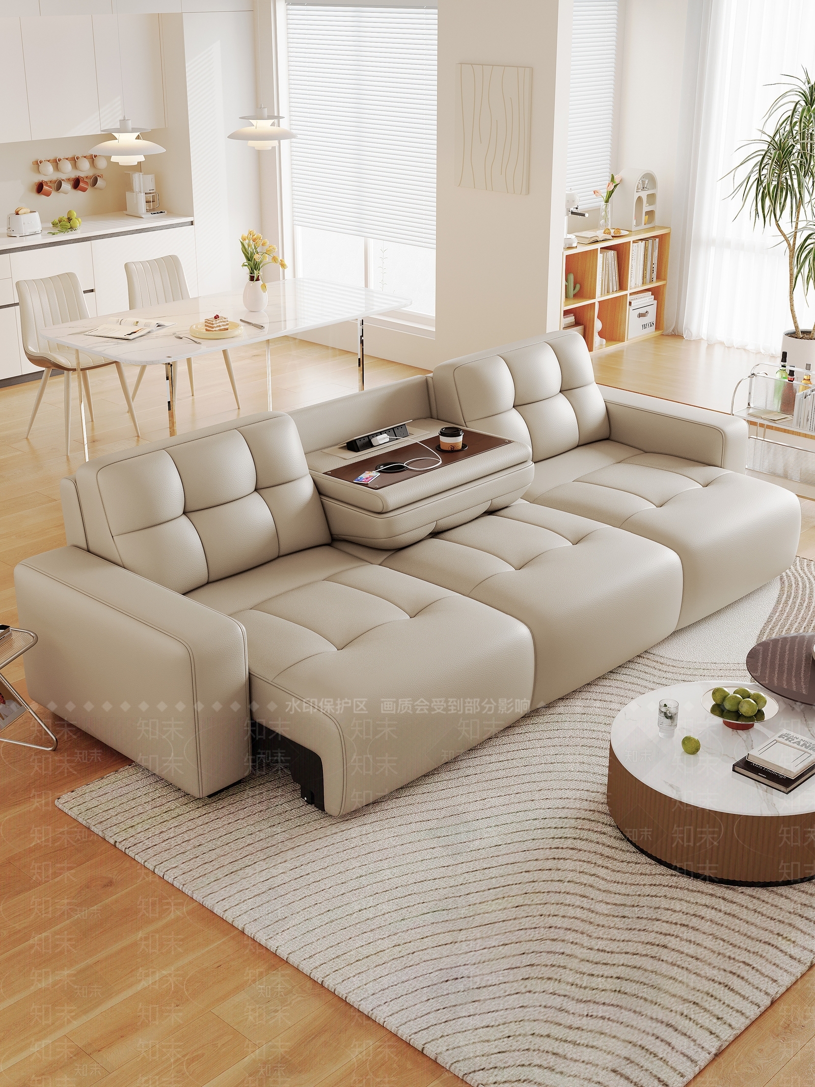 现代奶油多人沙发3D模型下载【ID:1202488954】